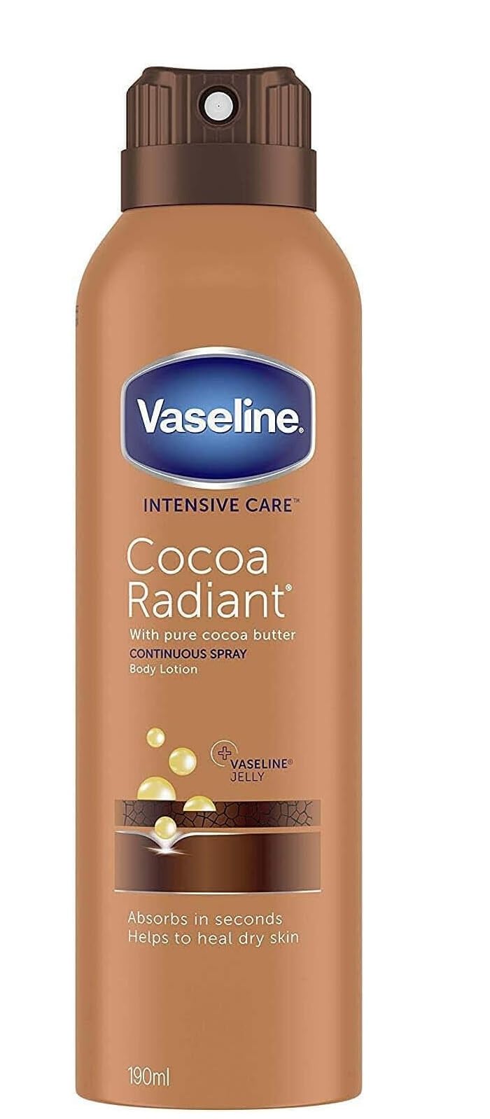 Vaseline Cocoa Radiant Body Lotion Spray - 3 Pack (190ml Each) - Deeply Hydrates & Repairs Dry Skin - Perfect for Daily Moisturizing & On-the-Go Skin Care