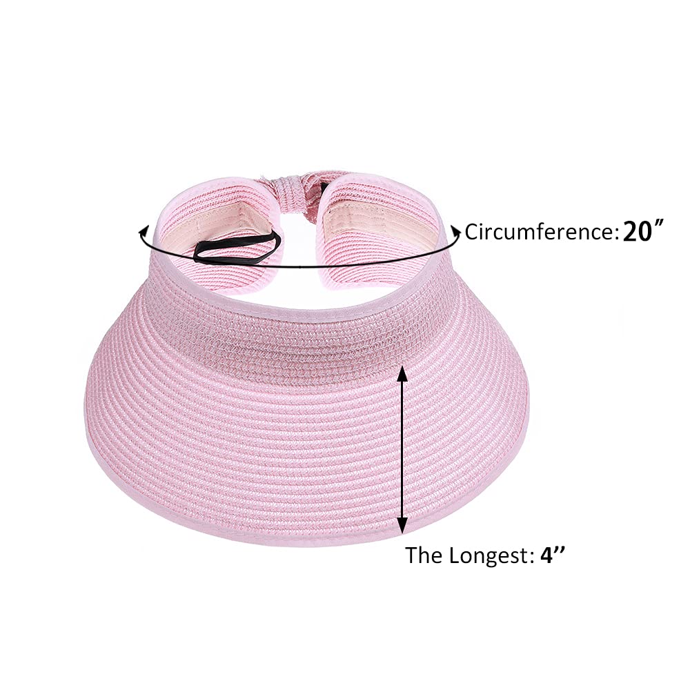 Kids Summer Roll Up Sun Visor Hat - Wide Brim Straw Beach Hat for Girls & Teens with Bow - Perfect for Beach, Pool, Outdoor Play & Sun Protection