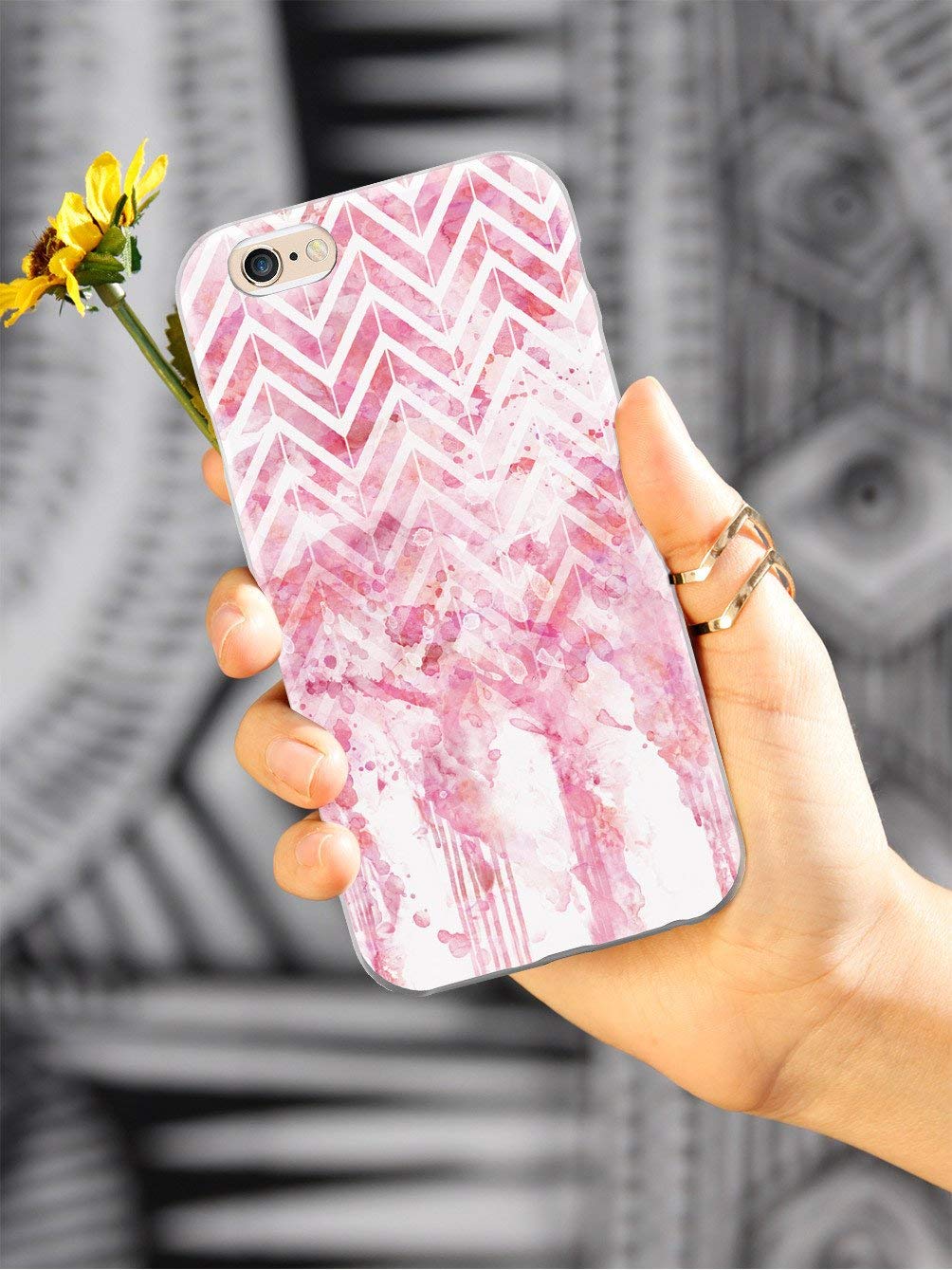 Inspired Cases - iPhone 8 Case with 3D Textured Protection - Dripping Watercolor Pink Chevron Design - Shockproof & Slim Fit Cover for Apple iPhone 8 - Perfect for Daily Use, Travel & Work Protection