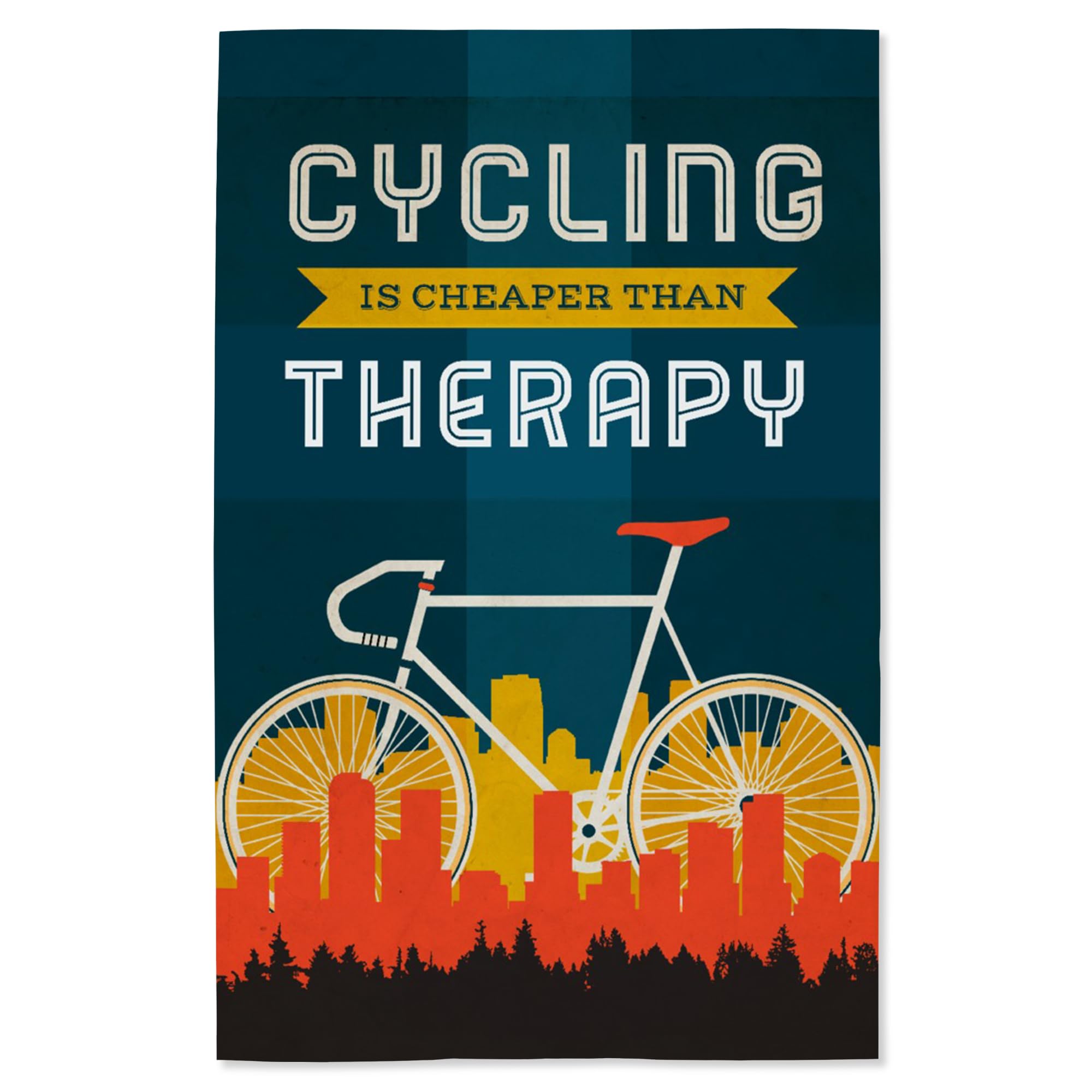 Lantern Press 16x24 Inch Giclee Art Print - Cycling is Cheaper than Therapy Screenprint Style Wall Decor for Living Room, Bedroom & Office
