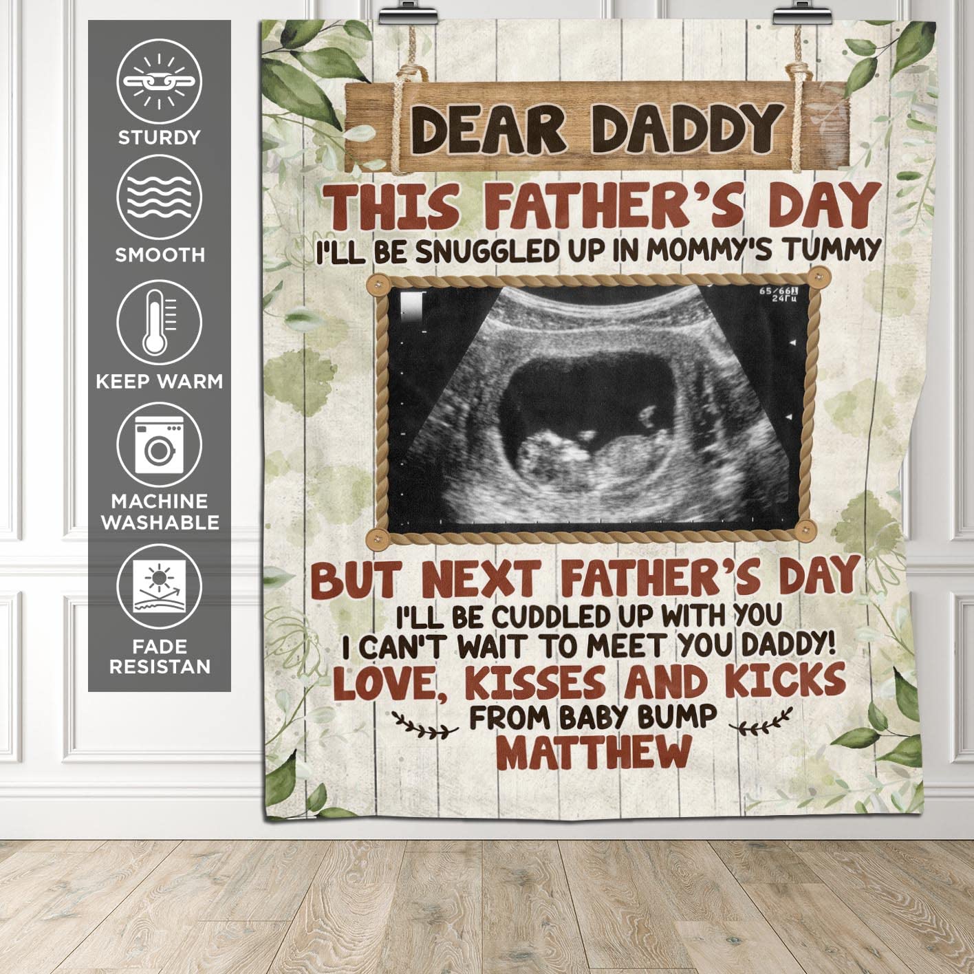 Personalized Photo Fleece Blanket for Dad - Custom 'Dear Daddy' Father's Day Gift - Premium Mink Sherpa Blanket 60x80 - Perfect for Pregnancy Announcement, Baby Shower & Cozy Family Moments