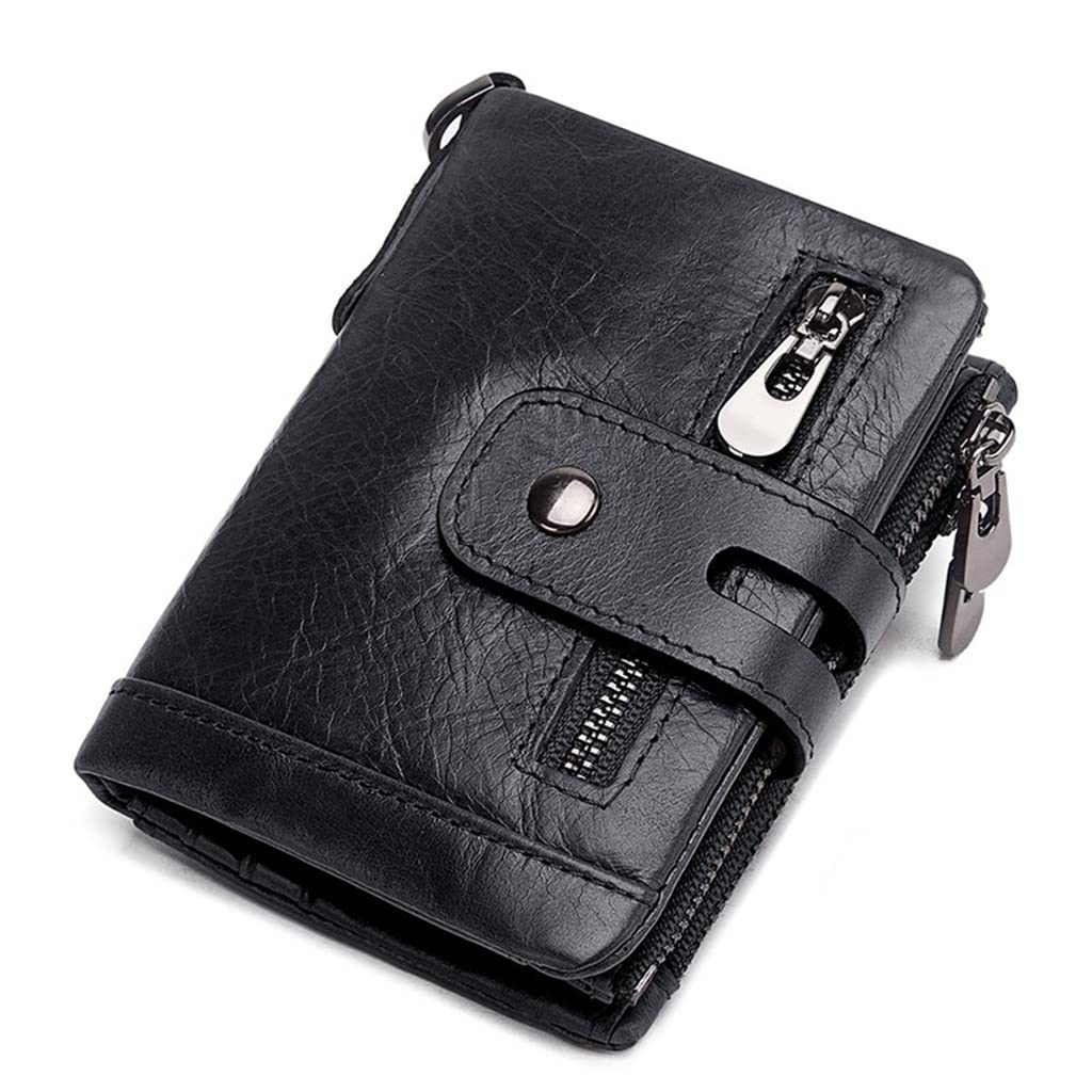 Genuine Leather Women's Wallet with Double Zipper - Slim RFID Blocking ID Card Holder & Coin Purse for Everyday Use (Black) | Perfect Gift for Her, Ideal for Work, Travel and Shopping