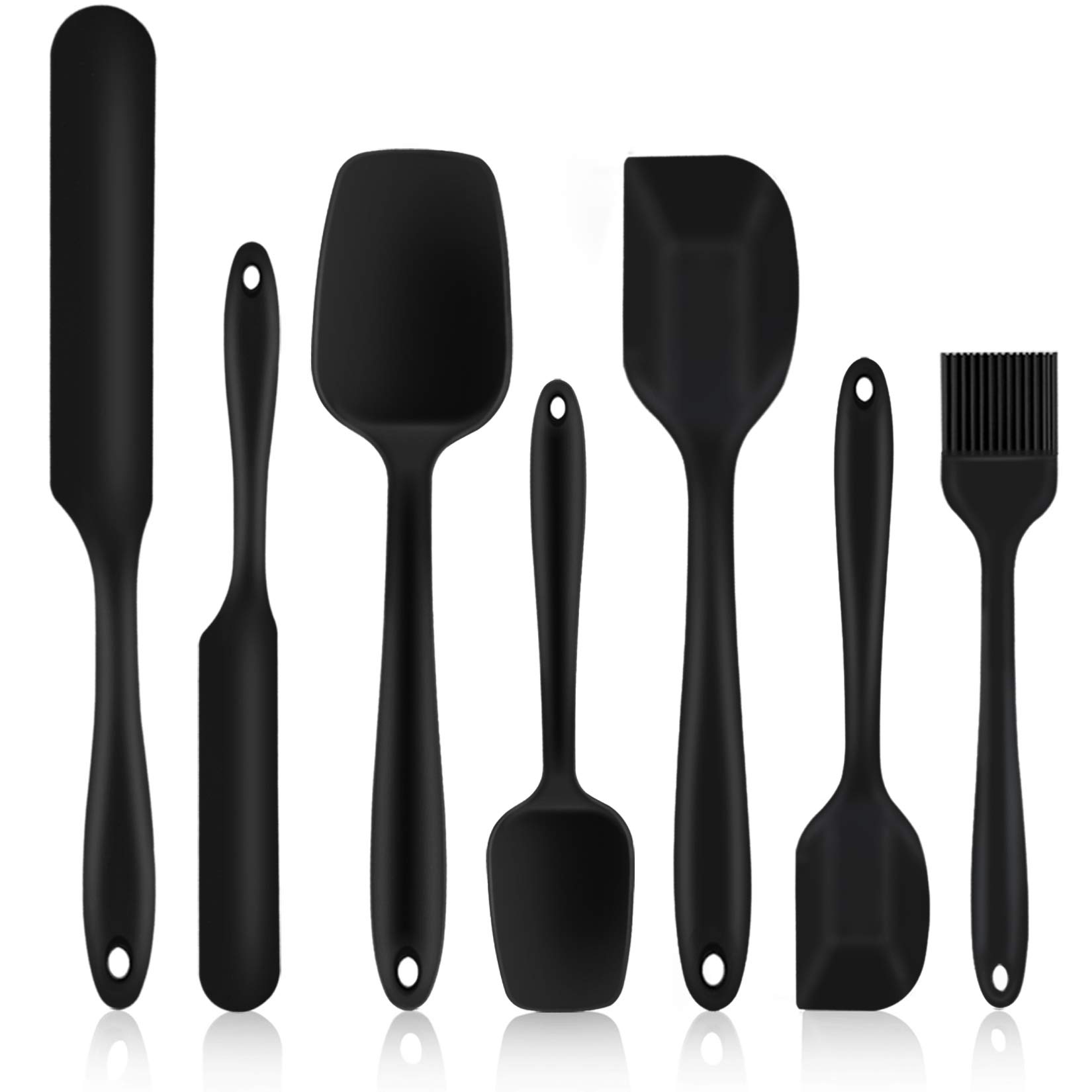 Premium 7-Piece Silicone Spatula Set - Heat-Resistant Kitchen Utensils for Non-Stick Cookware, Baking & Mixing | Seamless Flexible Design, Dishwasher Safe (Black) | Perfect for Home Chefs & Professional Bakers
