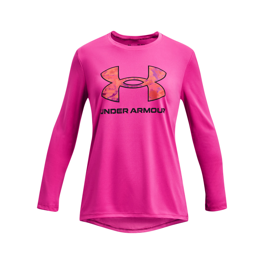 Under Armour Youth Big Logo Long Sleeve Shirt for Girls - Moisture-Wicking Athletic Top for Soccer, Basketball & Outdoor Activities