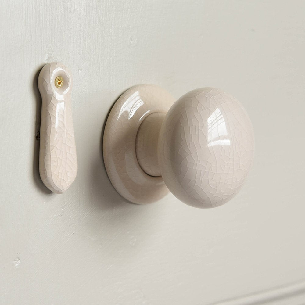 Vintage Ceramic Door Knobs - Cream Crackle Glaze Finish | Antique Style Cabinet & Furniture Hardware for Home Decor | Perfect for Farmhouse, Cottage & Victorian Style Interiors