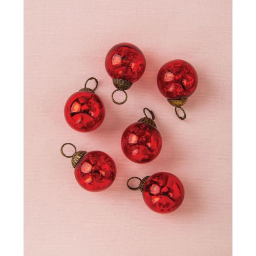 6 Pack Handcrafted Mini Mercury Glass Ball Ornaments - 1.5 Inch Red Ava Style Christmas Tree Decorations for Holiday Home & Party Decor