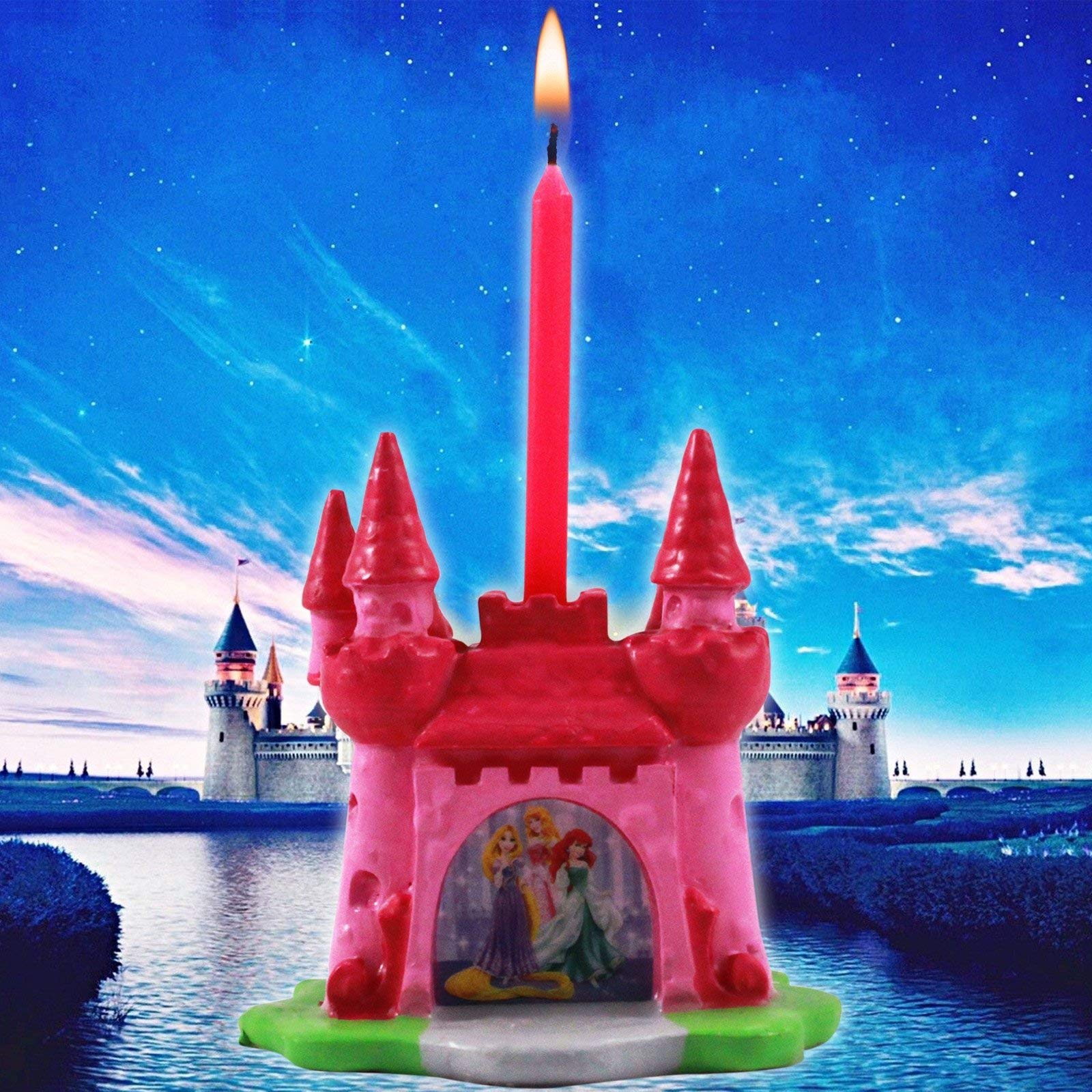 Disney Princess Dream Party Candle Holder with Candle - Elegant Birthday Decor for Girls' Room, Princess Theme Party & Special Occasions