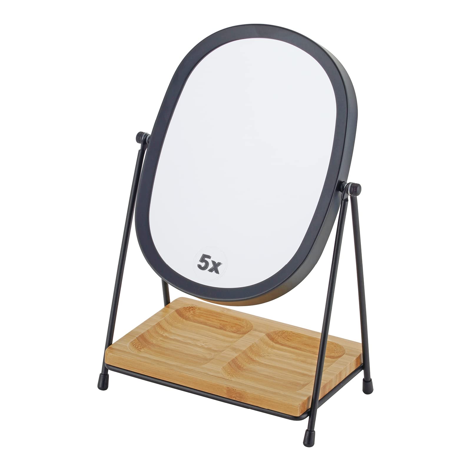 JOYOEIKON 5x/1x Magnifying Makeup Mirror with Bamboo Tray - 360° Rotating Vanity Mirror with Stand for Desk, Perfect for Makeup Application, Skincare Routine & Eyebrow Grooming