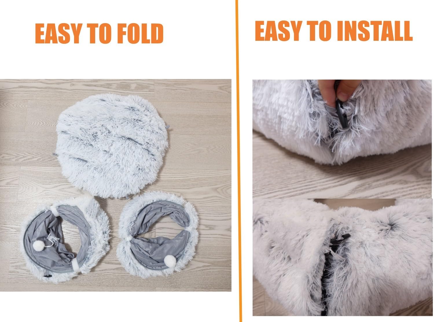 Soft Plush Cat Tunnel Bed with Mat for Indoor Pets - Play & Sleep Comfort