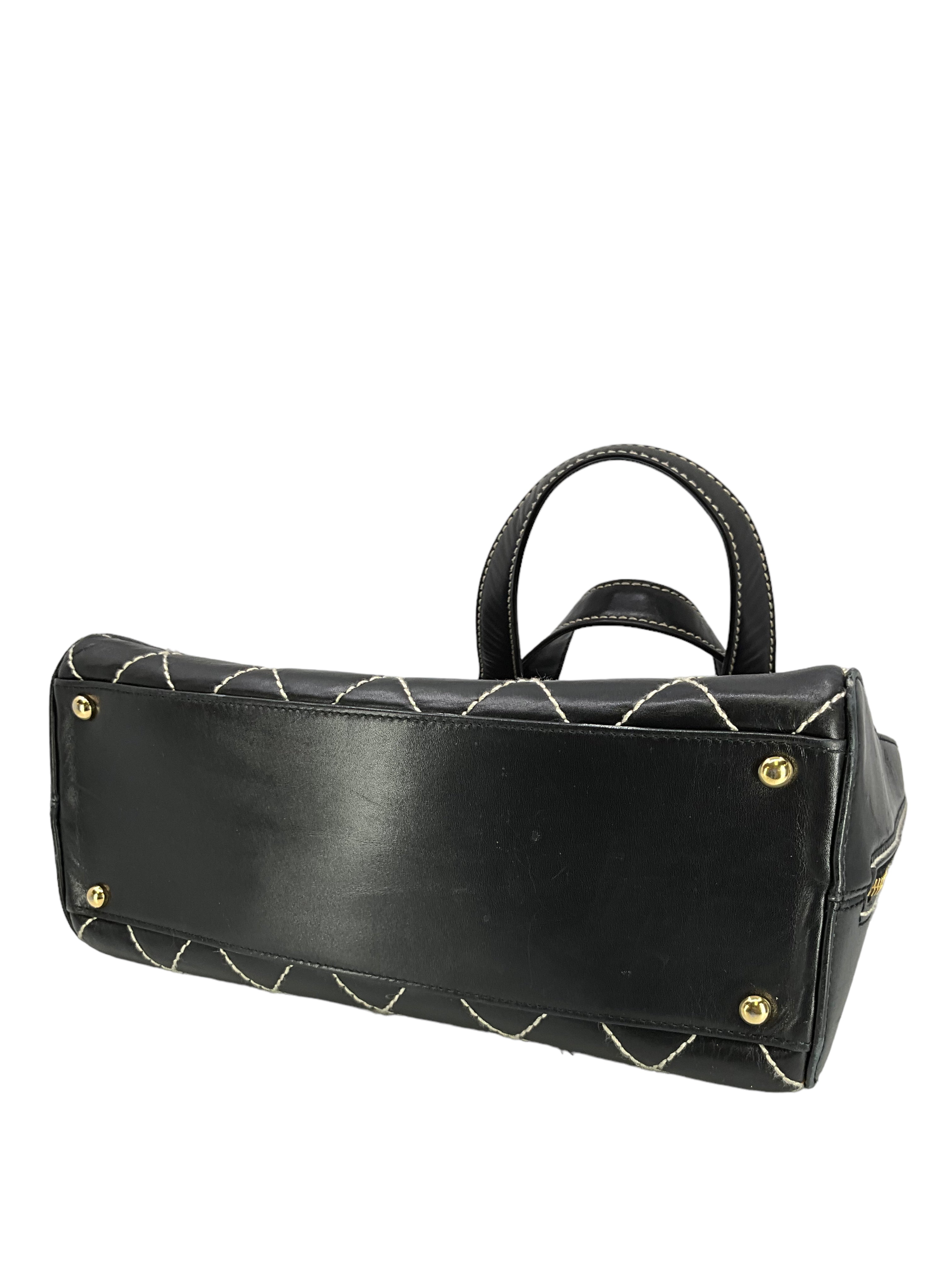 Chanel Wild Stitch Quilted Leather Bowler Bag with Surpique Detailing - Luxury Designer Handbag for Women, Perfect for Work, Travel & Evening Events