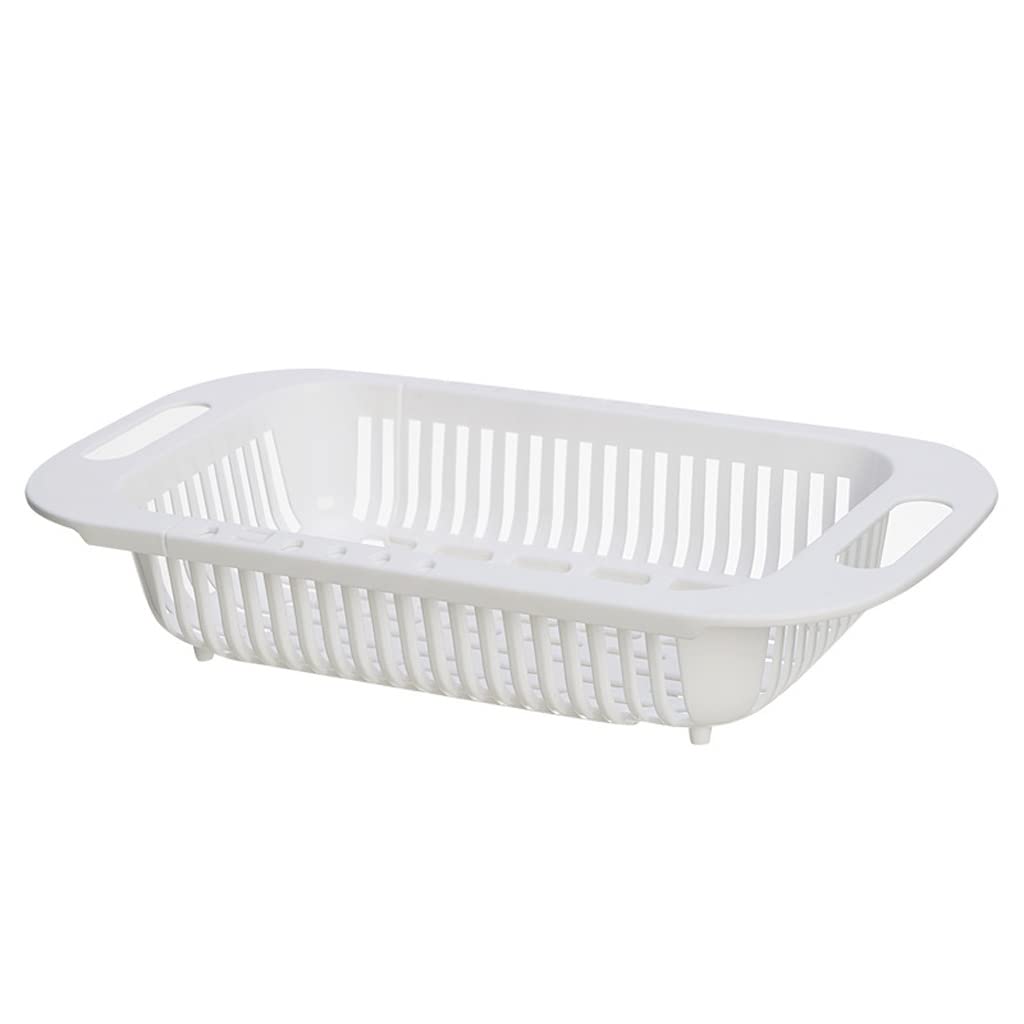 Stainless Steel Retractable Kitchen Sink Organizer - Expandable Dish Drying Rack for Bowls, Utensils, Fruits & Vegetables - Space Saving Drain Basket (White) - Perfect for Small Kitchens & Countertop Organization