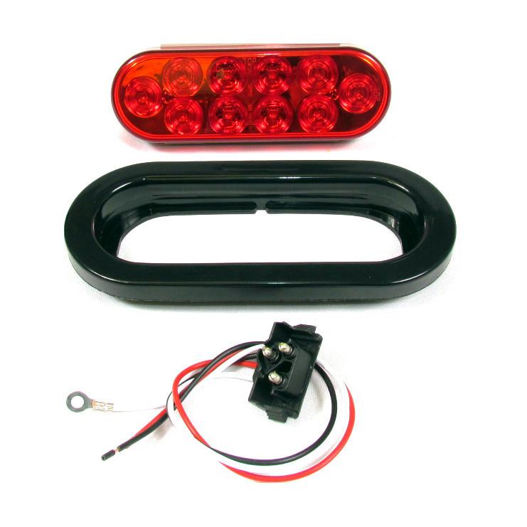 6 Oval Red LED Lights with 10 LEDs - 24V Waterproof Marker/Tail/Stop/Turn Lights for Trucks, Trailers, Boats & RVs - Durable & Bright for Nighttime Safety & Visibility