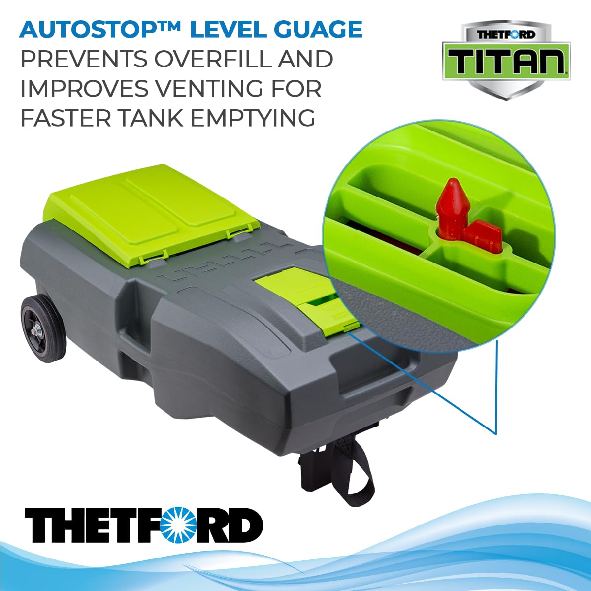 Thetford 40953 2-Wheel Titan Tote - 21 Gallon Portable Waste Holding Tank for RV & Camping | Durable & Easy to Transport | Perfect for Outdoor Adventures & Road Trips