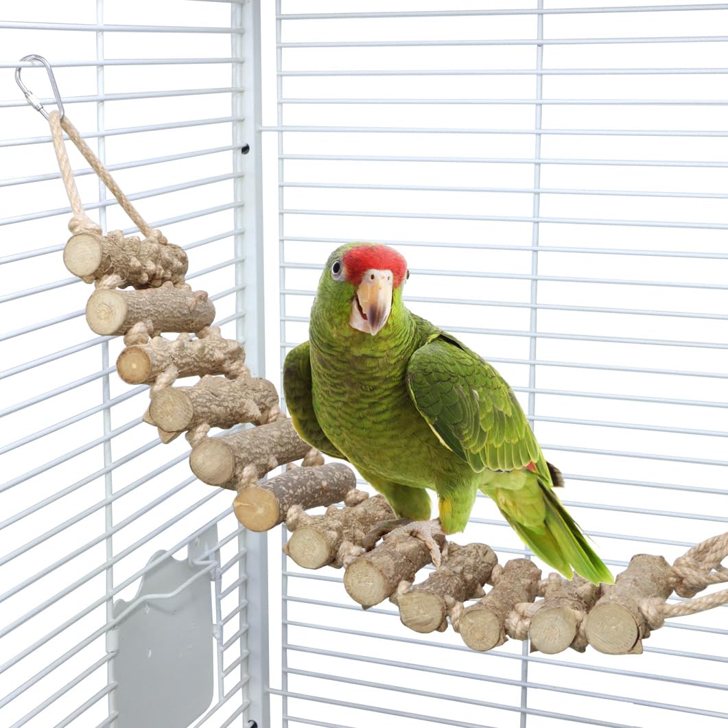 Bird Ladder Swing for Small & Medium Parrots - Wooden Perch & Cage Bridge for Pet Birds - Perfect for Play, Exercise & Climbing in Bird Cages
