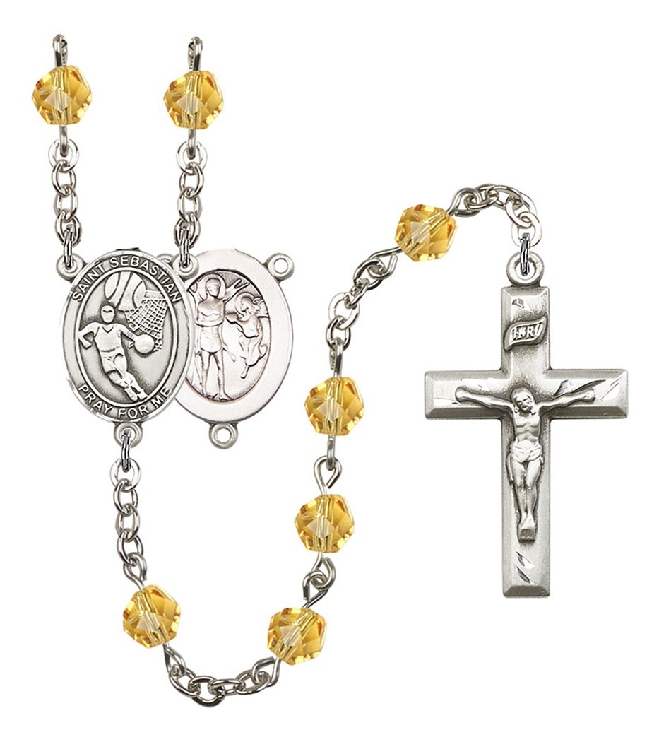 November Birth Month Prayer Bead Rosary with Saint Sebastian Basketball Centerpiece - 19 Inch Catholic Devotional Gift for Basketball Players & Sports Enthusiasts - Perfect for Game Day Blessings, Religious Ceremonies & Personal Meditation
