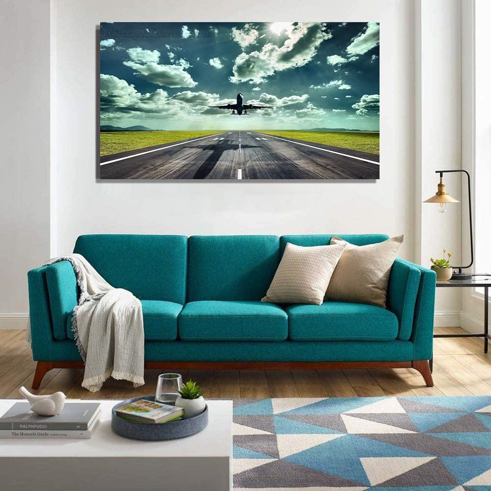 Plane Takeoff Landscape Canvas Wall Art - Framed Aviation Painting for Home, Office & Bedroom Decor - Ready to Hang - Perfect for Travel Enthusiasts & Pilot Gifts