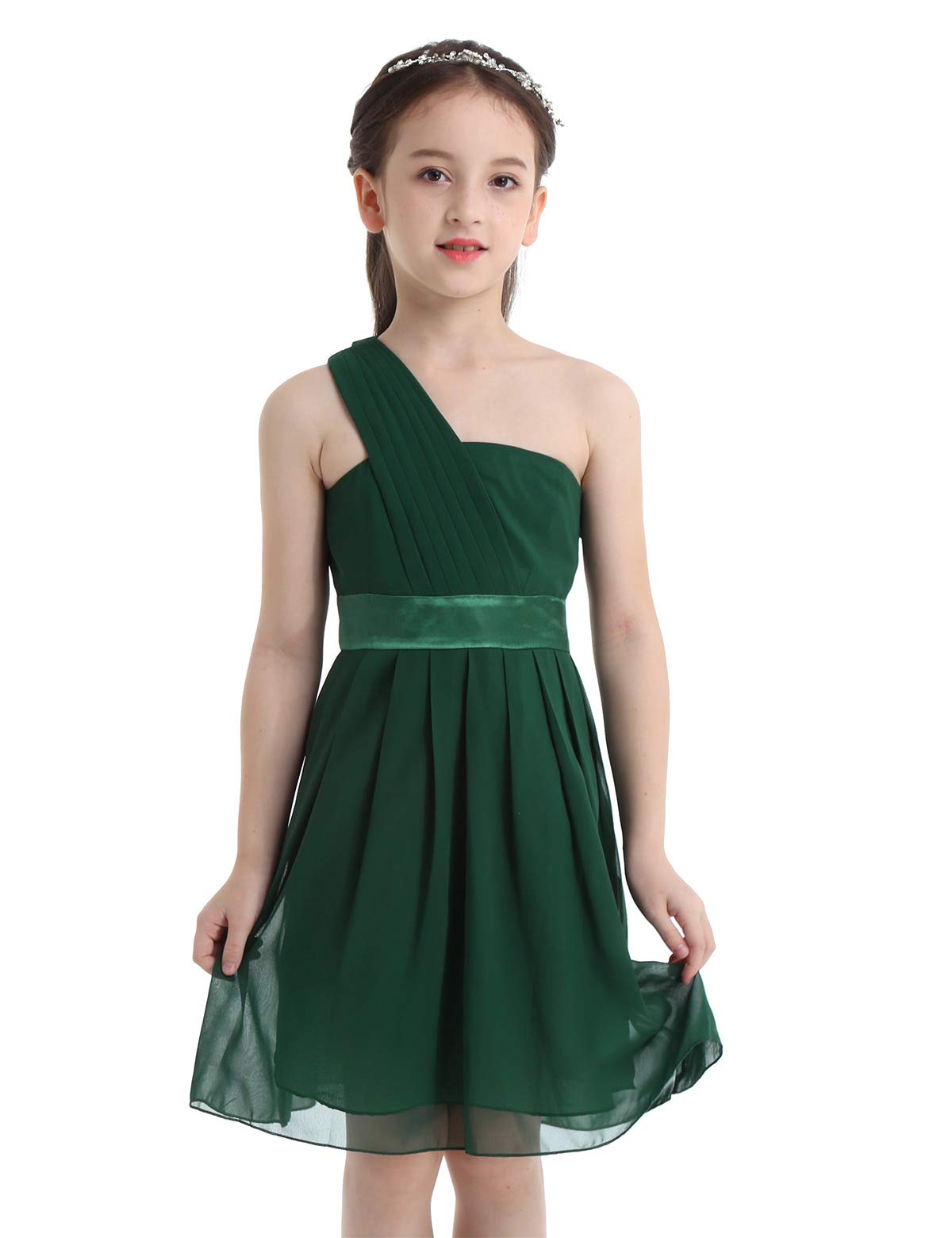 Girls One-Shoulder Flower Girl Dress - Princess Pageant Wedding Bridesmaid Birthday Party Gown for Special Occasions | Perfect for Weddings, Pageants, Birthday Celebrations & Formal Events