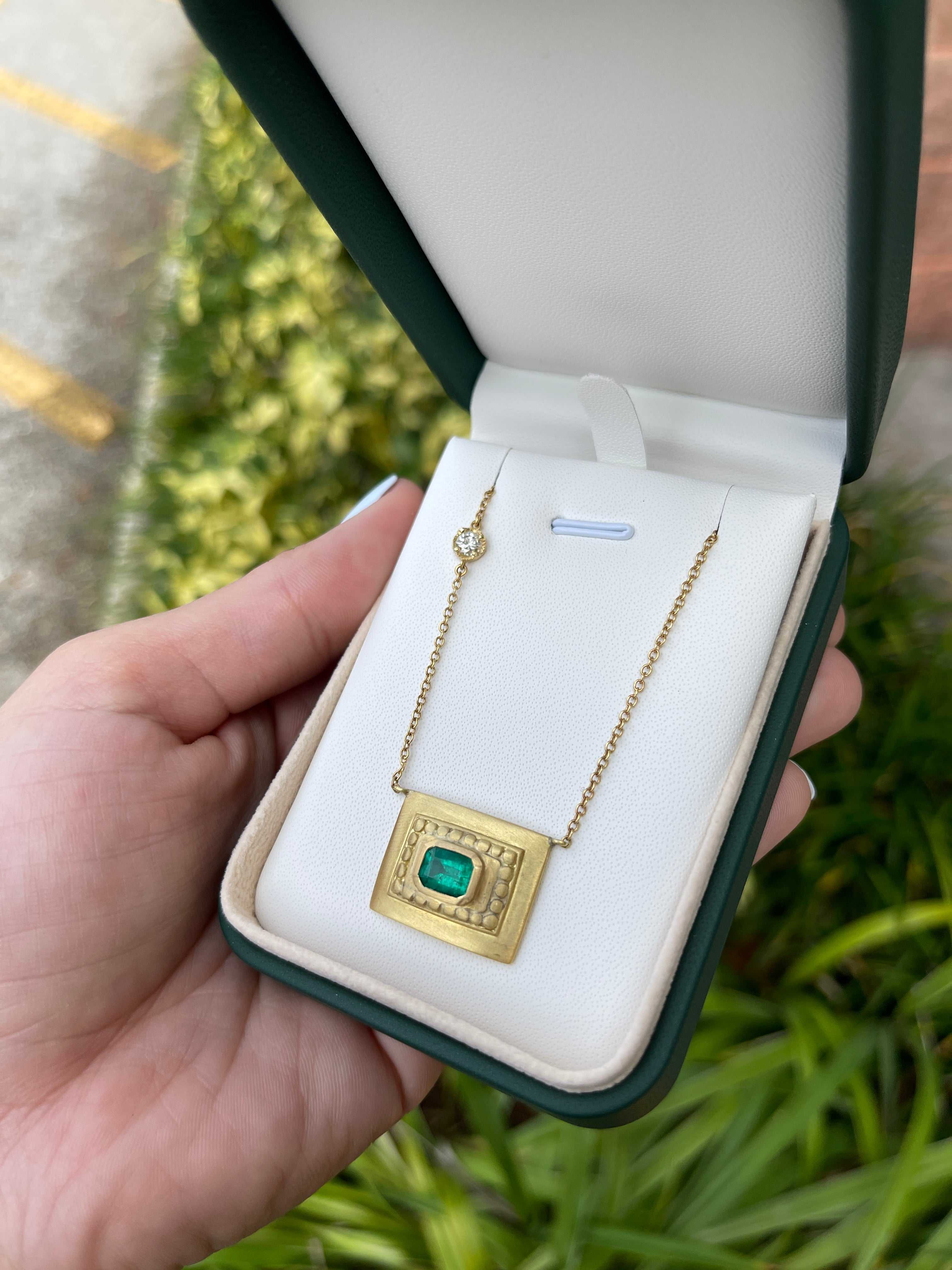 1.95tcw Colombian Emerald Bezel Set Emerald Cut Solitaire Necklace in 18K Gold - Perfect for Weddings, Anniversaries & Special Occasions