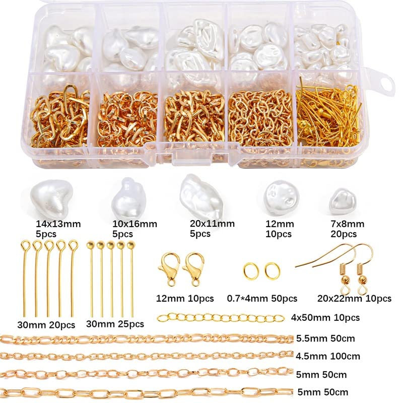 347Pcs Jewelry Making Kit - DIY Craft Beads with Hole for Necklace, Bracelet, Phone Lanyard - Faux Pearls & Spacer Beads for Wedding Decor, Party Favors, Gift Making (Artificial Pearl A)
