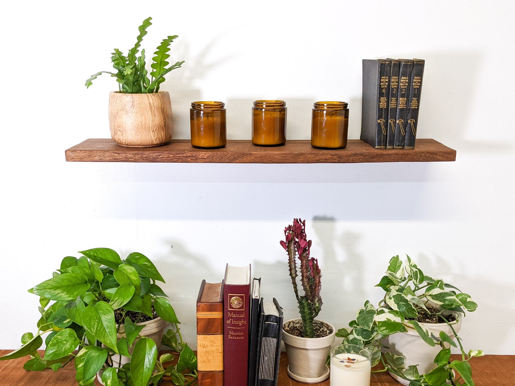 Premium Thin Mahogany Floating Shelves - 6 to 36 Inch Wall Mounted Display Shelves for Living Room, Bathroom & Home Decor