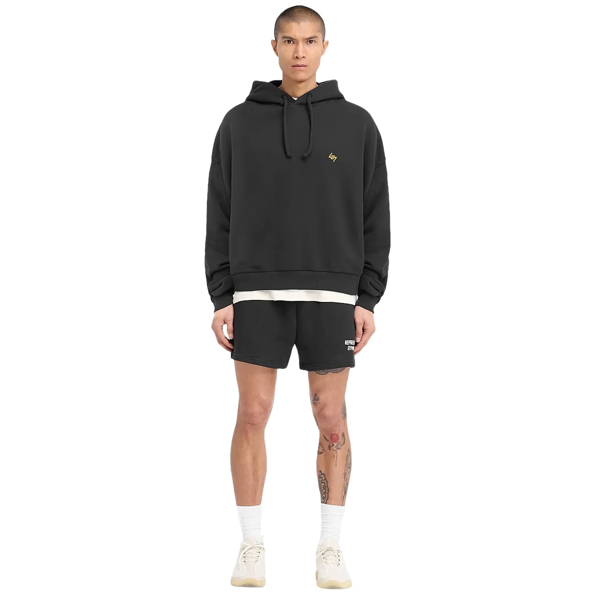 Represent 247 On His Shoulders Boxy Off Black Hoodie - Oversized Streetwear Sweatshirt for Men | Casual Wear, Gym, and Everyday Comfort