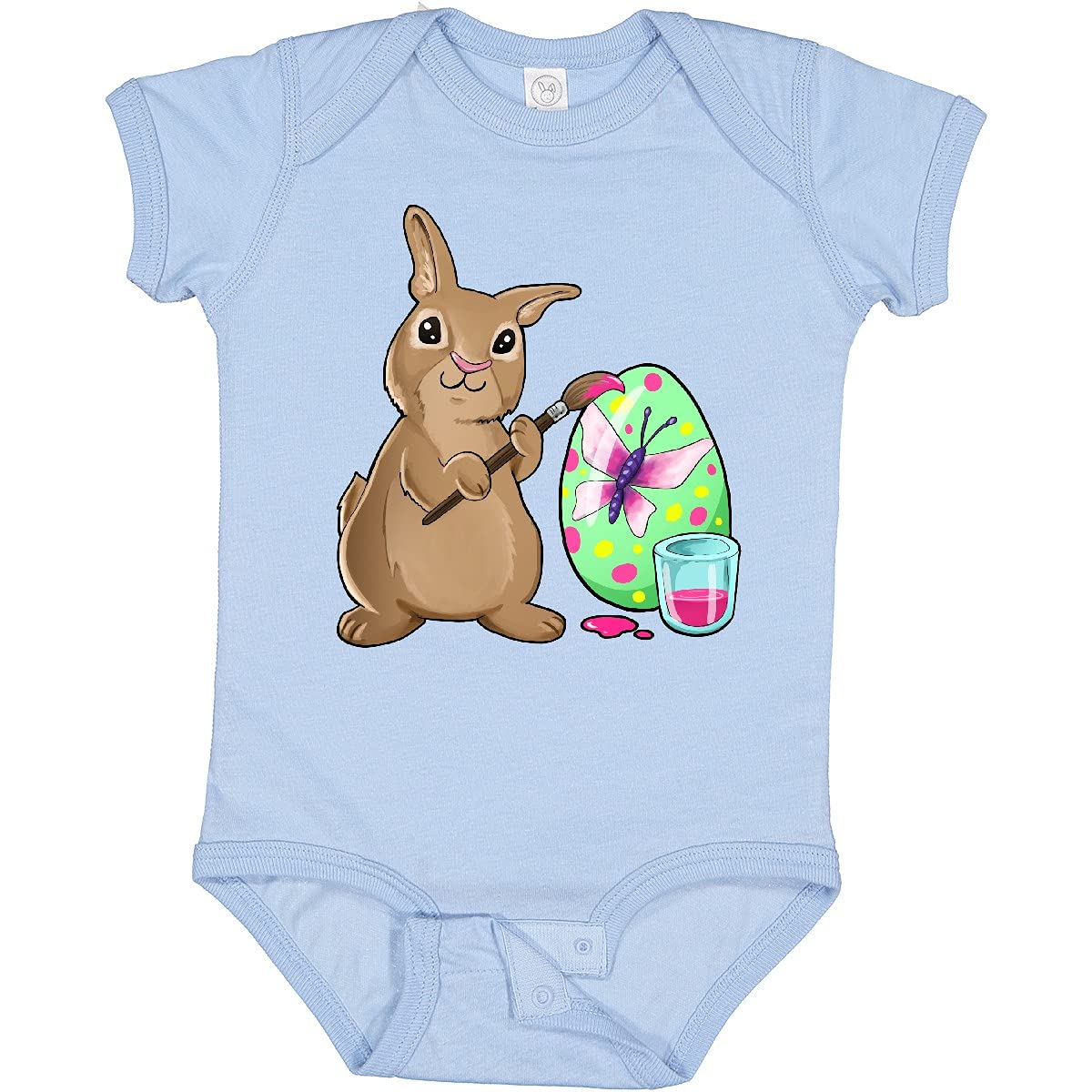 Inktastic Cute Brown Easter Bunny Painting Egg Baby Bodysuit - Soft Cotton Onesie for Easter Outfits & Newborn Photography