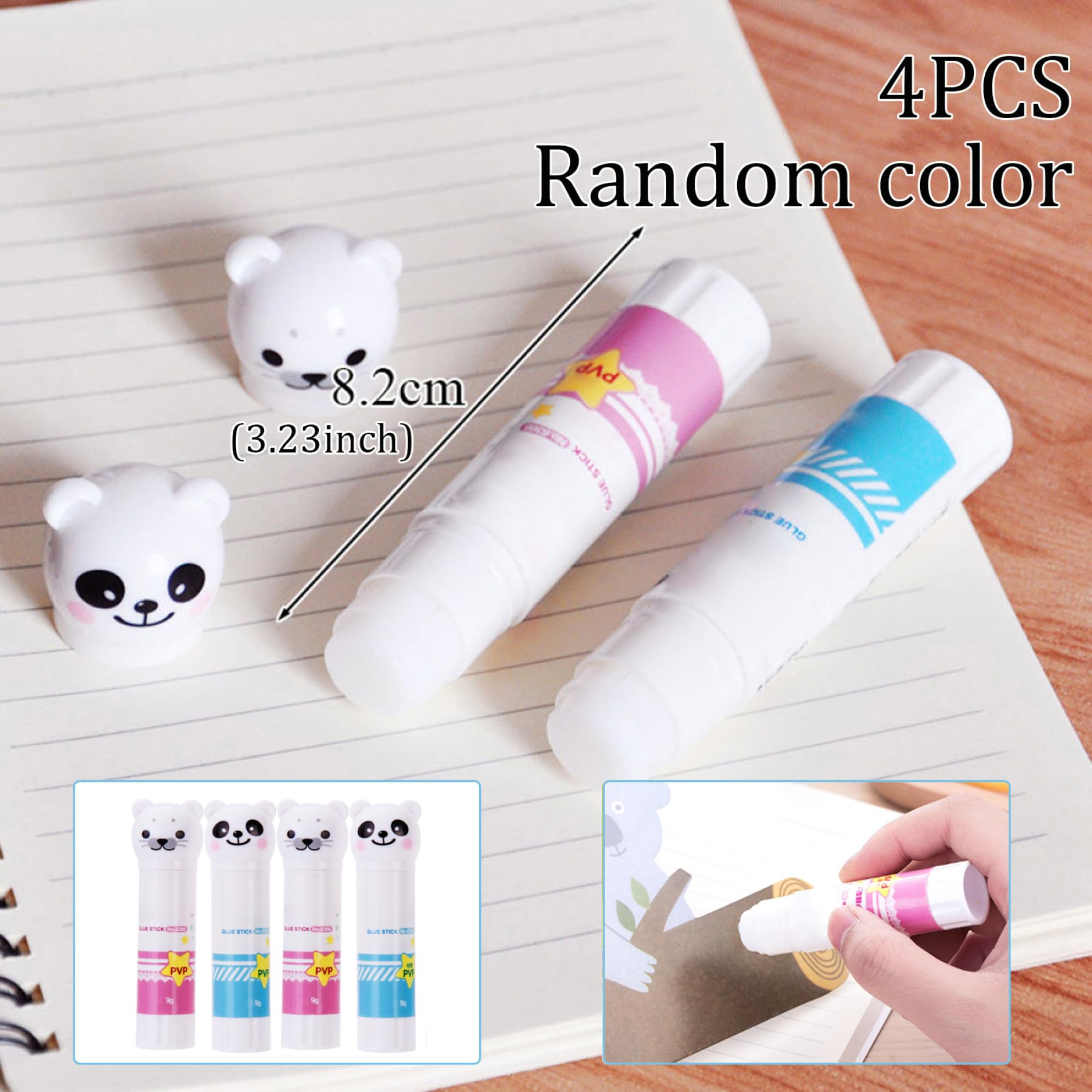 4Pcs Cute Cartoon Plastic Glue Sticks for Kids - 9 Grams Strong-Hold School Supplies for Office & Classroom - Non-Toxic Washable Adhesive for Arts, Crafts & DIY Projects