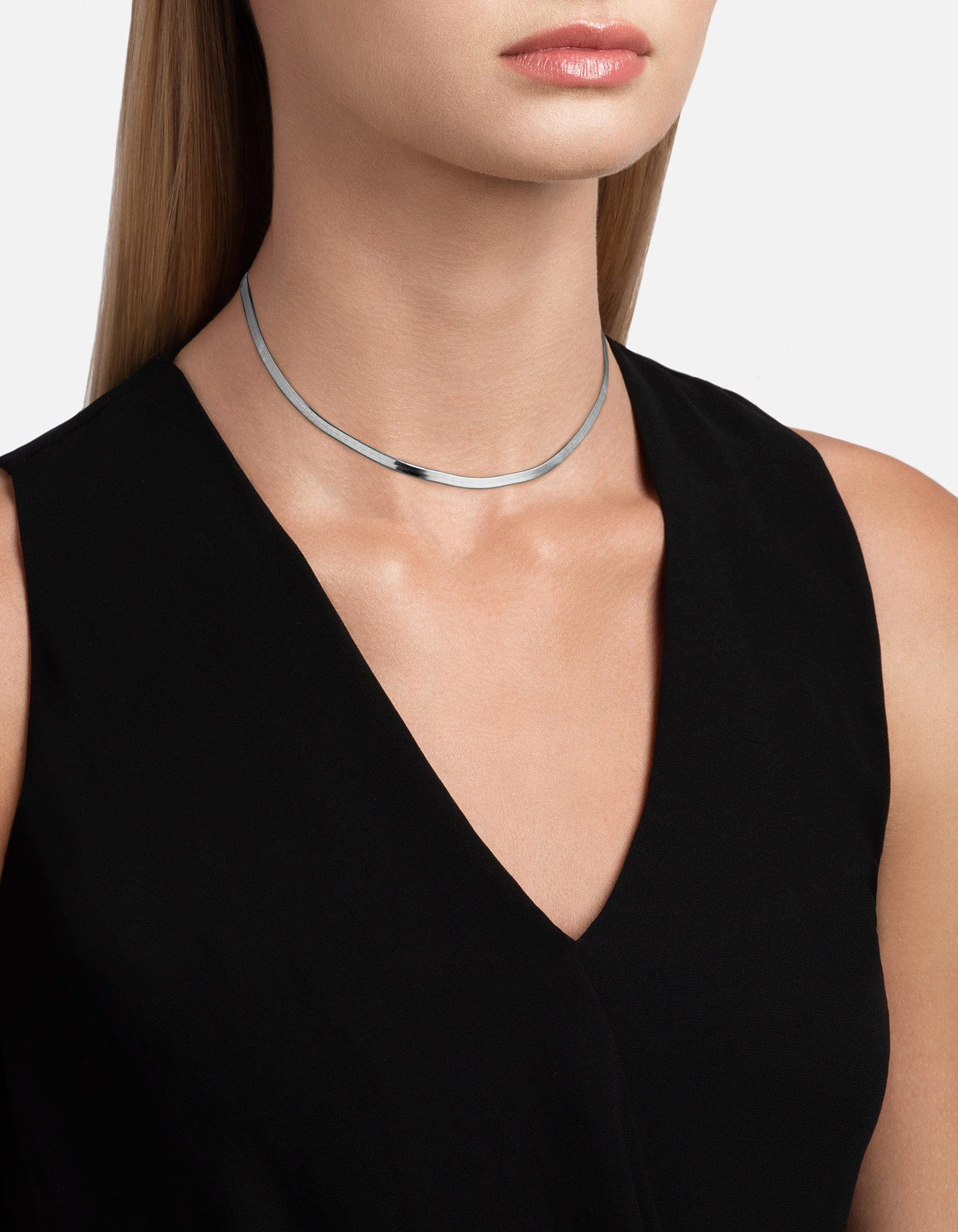 3mm Herringbone Choker Necklace - Sterling Silver Jewelry for Women - Elegant Layering Piece for Everyday Wear & Special Occasions