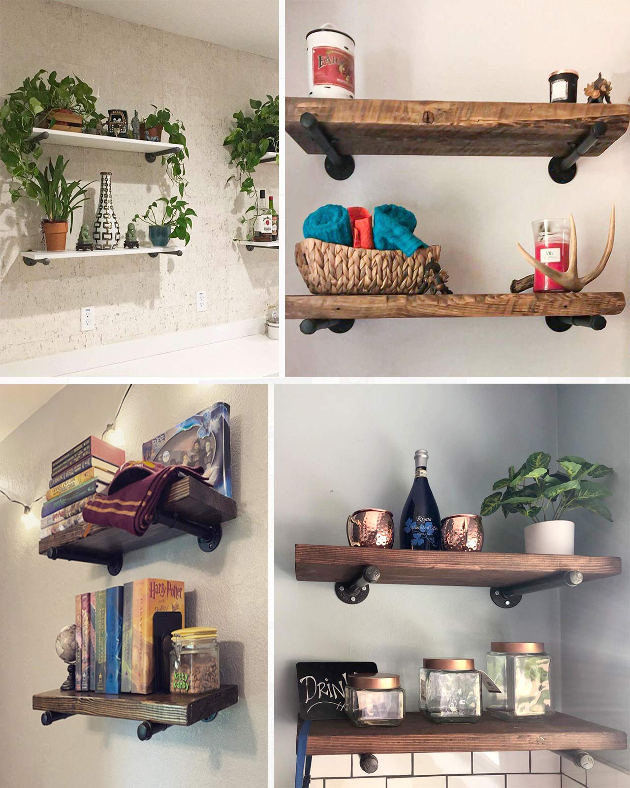 8-Inch Heavy Duty Iron Pipe Shelf Brackets for DIY Floating Shelves - Industrial Style Metal Shelving Supports (6 Pack, Black) - Perfect for Home Office, Kitchen, Bathroom & Garage Storage Organization