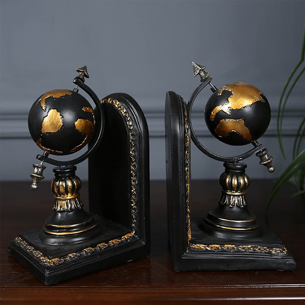 YUYTIN 1 Pair Rustic Resin Globe Bookends - Decorative Shelf Supports for Home, Office & Library | Unique Cabinet Accessories & Gift Idea for Book Lovers