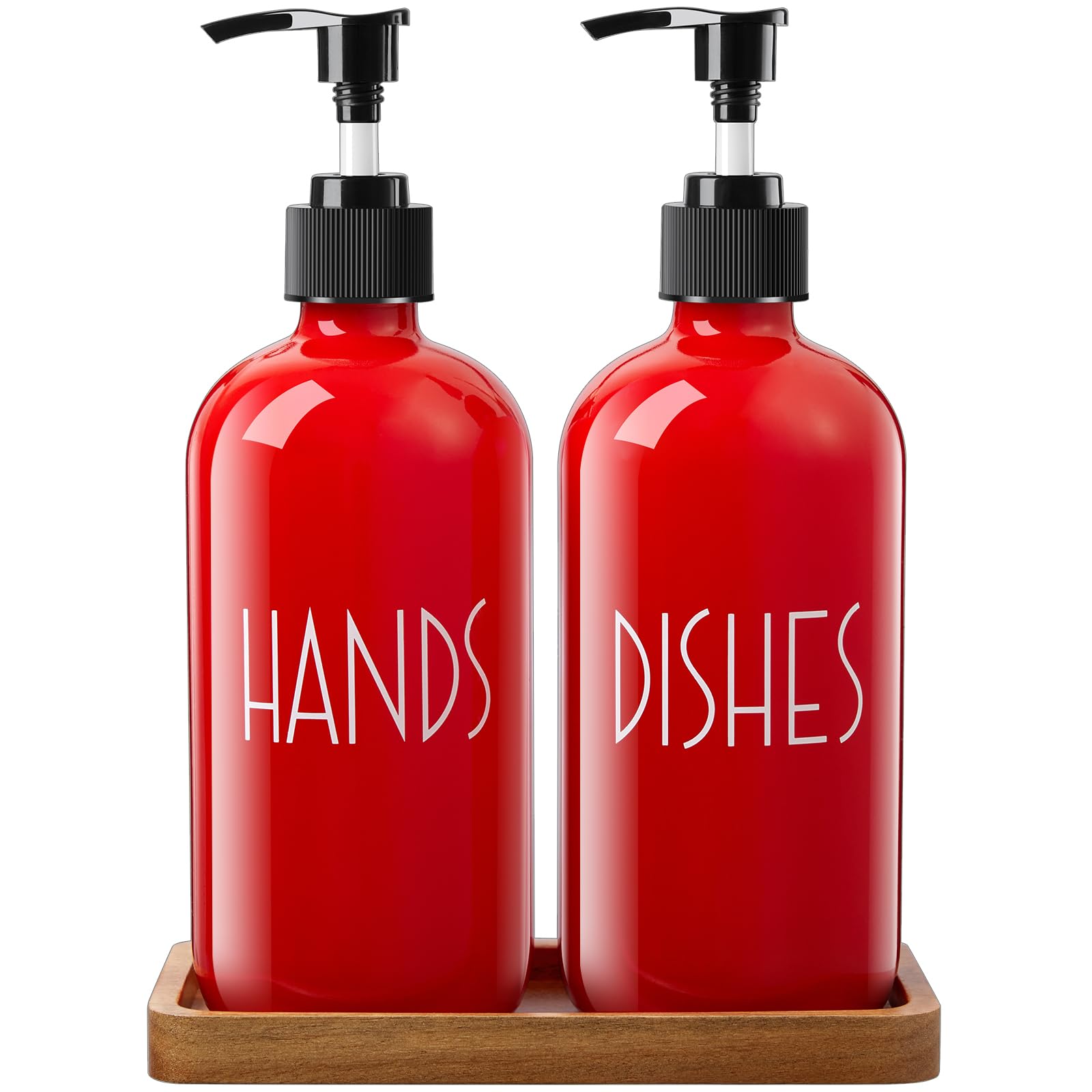 ALELION 16 OZ Glass Soap Dispenser with Pump & Acacia Wood Tray - Elegant Hand Soap Dispenser Set for Kitchen and Bathroom - Perfect for Dish Soap, Liquid Hand Soap, and Decorative Home Accessories
