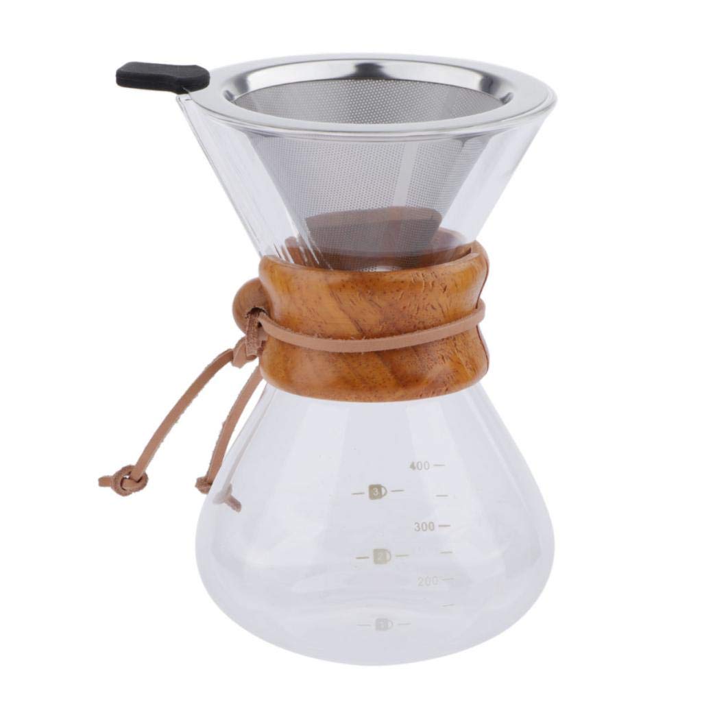 JoyMerit Pour Over Coffee Maker with Permanent Stainless Steel Filter - 14oz (400ml) Glass Carafe & Cork Band - Perfect for Home, Office, and Camping Coffee Brewing