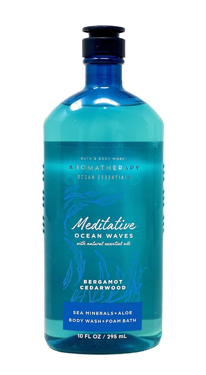 Bath & Body Works Meditative Ocean Waves Bergamot Cedarwood Body Wash & Foam Bath - 10 oz | Relaxing Aromatherapy Shower Gel for Stress Relief & Spa-Like Experience at Home