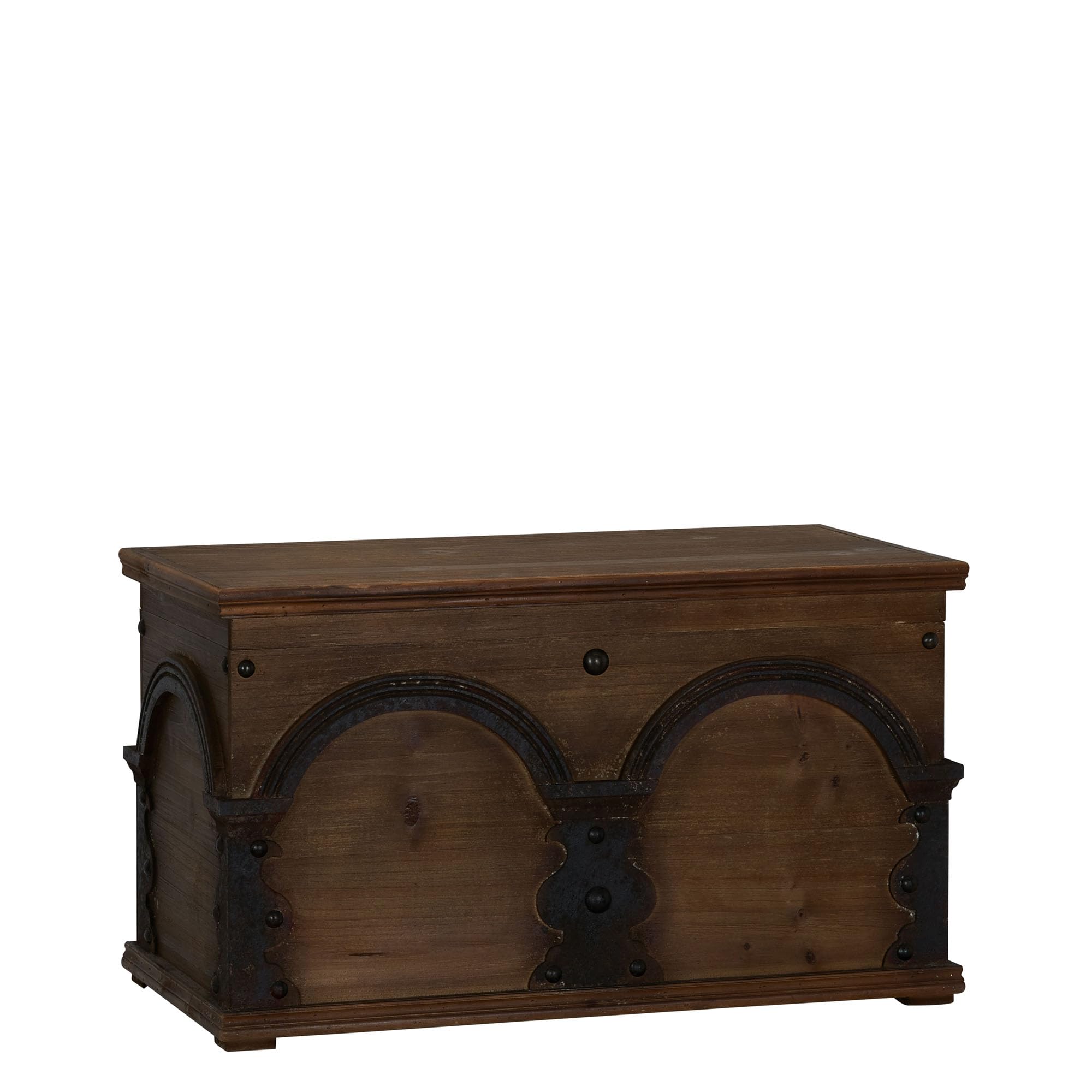 Large Brown Wooden Arch Trunk Storage Chest for Home Organization - Perfect for Bedroom, Living Room, or Entryway Storage
