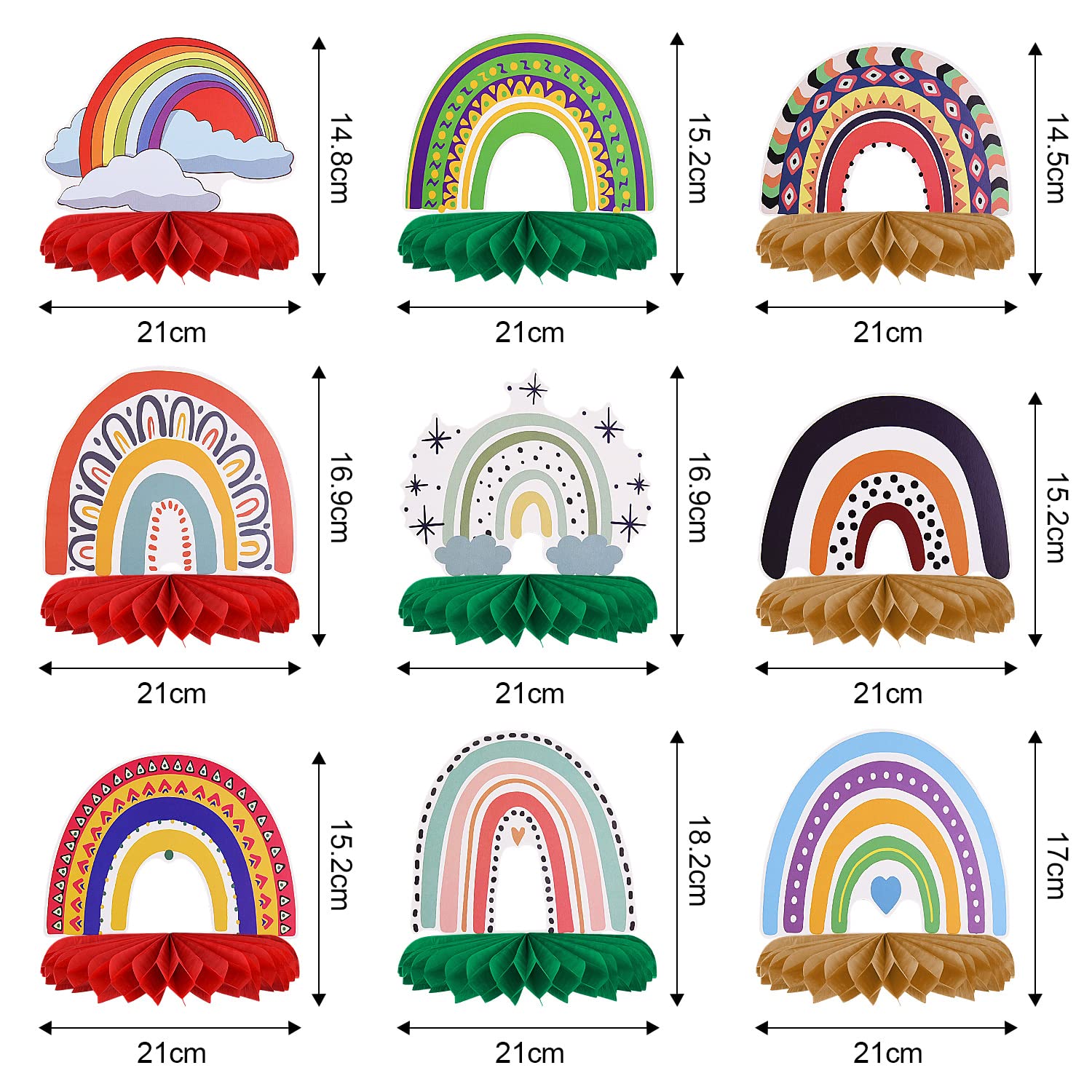 9Pcs Rainbow Honeycomb Party Decorations - Boho Baby Shower Centerpieces, Birthday Party Decor for Kids, Rainbow Cloud Table Decor - Perfect for Baby Showers, Birthday Parties & Rainbow Themed Events