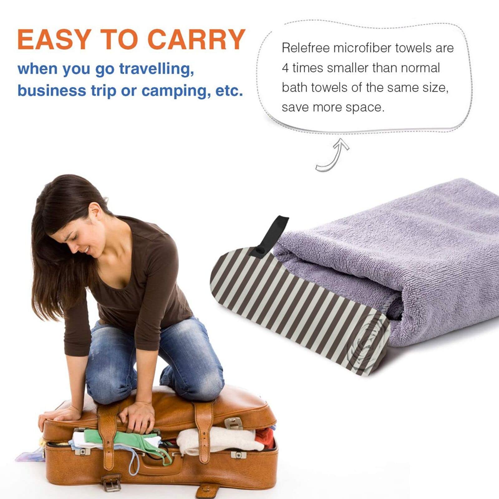 Quick Dry Sand Free Beach Towels for Adults & Kids - Super Absorbent Brown Stripe Bath Towels with Pockets (31.5x63 Inch) - Perfect for Beach, Pool, Yoga, Gym, Travel & Bathroom Use