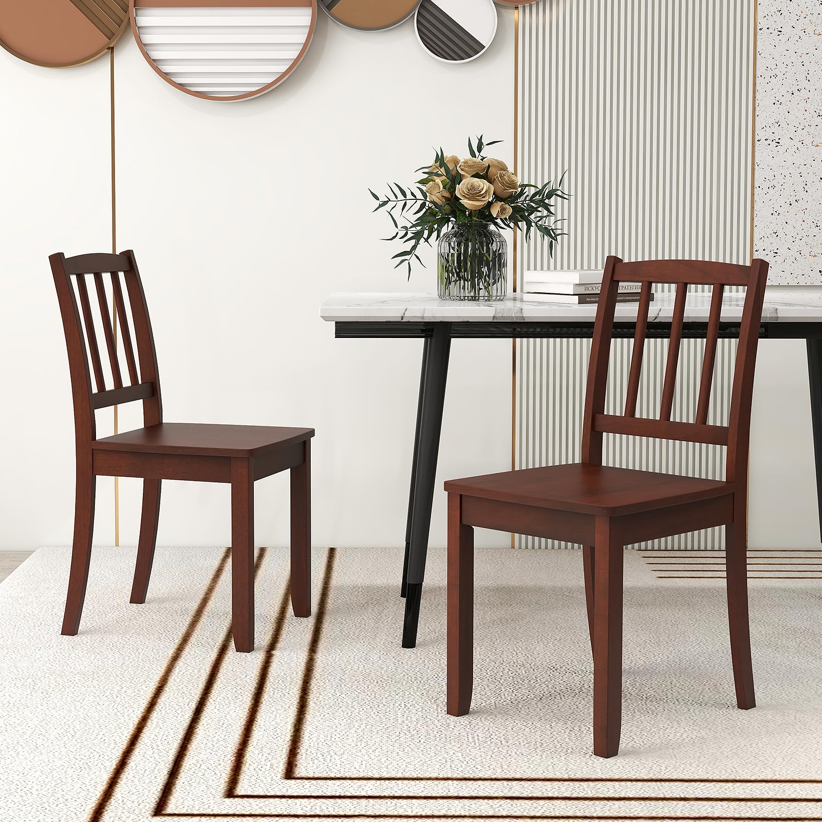 Giantex Farmhouse Dining Chairs Set of 4 - Modern Kitchen Chairs with Rubber Wood Legs & Curved Backrest - Ladder Back Diner Chairs for Dining Room, Kitchen, Study - 400 LBS Weight Capacity - Brown Wooden Side Chairs - Perfect for Farmhouse Decor, Small Spaces & Family Gatherings