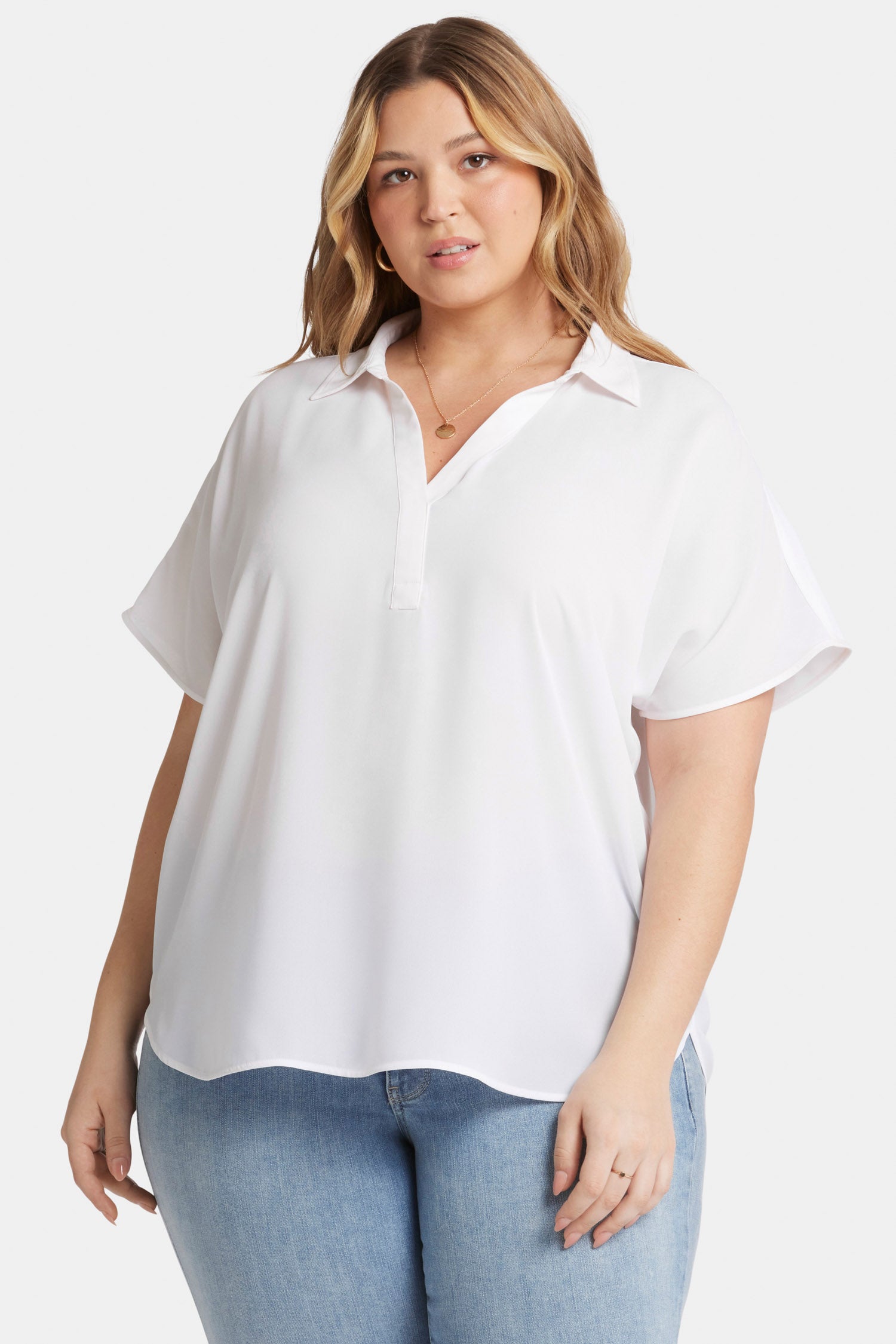 Becky Plus Size Short Sleeve Blouse in Optic White - Perfect for Office Wear & Casual Outfits