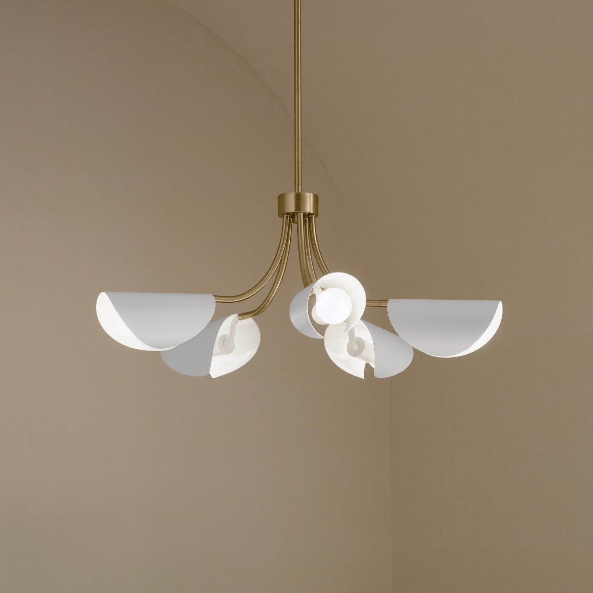 Arcus 29-Inch 5-Light Champagne Bronze Chandelier with White Shade - Elegant Semi-Flush Mount Ceiling Light for Dining Room, Bedroom, or Living Room