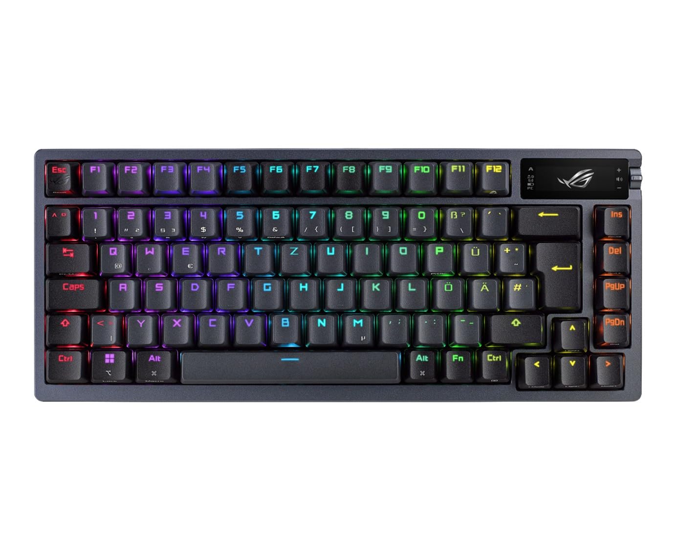ASUS ROG Azoth Wireless Mechanical Gaming Keyboard - 75% Compact Layout, ROG NX Switches, PBT Double-Shot Keycaps, OLED Display, Bluetooth/2.4GHz RF/USB Connectivity - German QWERTZ Layout (Black) for PC Gaming, Esports & Professional Typing
