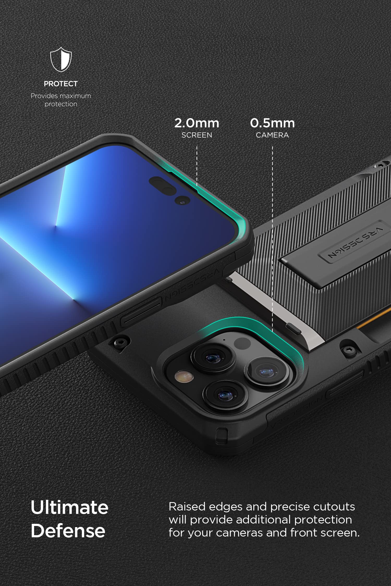 VRS DESIGN Damda Glide Hybrid Protective Phone Case for iPhone 14 Pro Max (2022) - Slim Card Slot Holder with Kickstand, Shockproof & Durable Cover - Perfect for Work, Travel and Everyday Use (Groove Black)