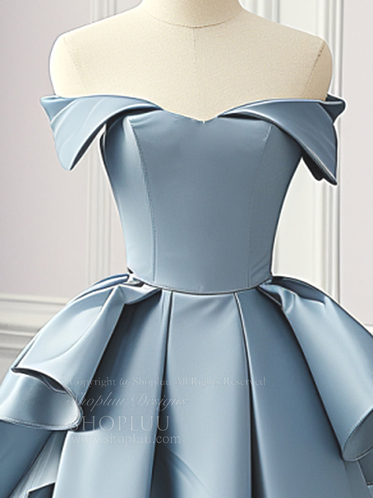 Elegant A-Line Blue Satin Long Prom Dress for Women - Formal Evening Gown for Homecoming, Wedding Guest & Special Occasions