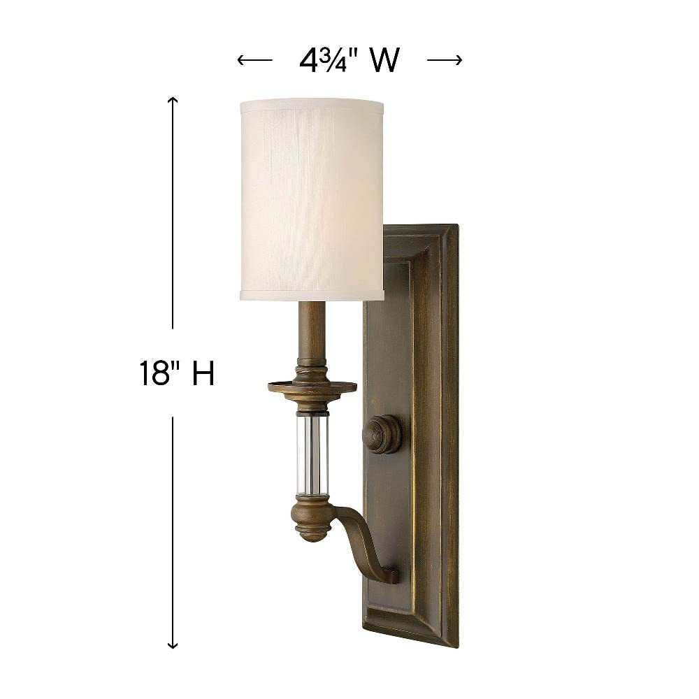 18-inch Traditional Style Metal Wall Sconce with White Fabric Shade - English Bronze Finish Interior Light Fixture (4.75
