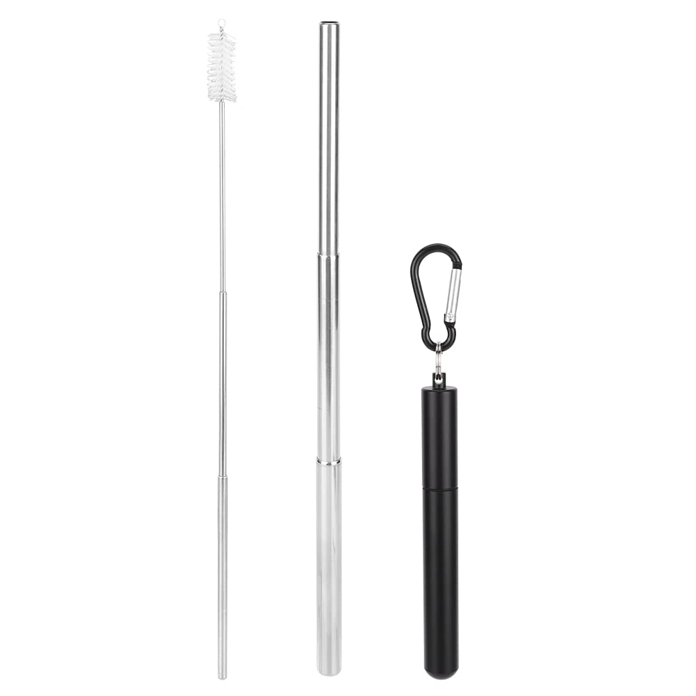 Retractable Telescopic Straw - Portable & Reusable Metal Drinking Straw for Coffee, Milk, Juice - Easy to Use & Clean (Black) | Perfect for Travel, Office, and Home Use