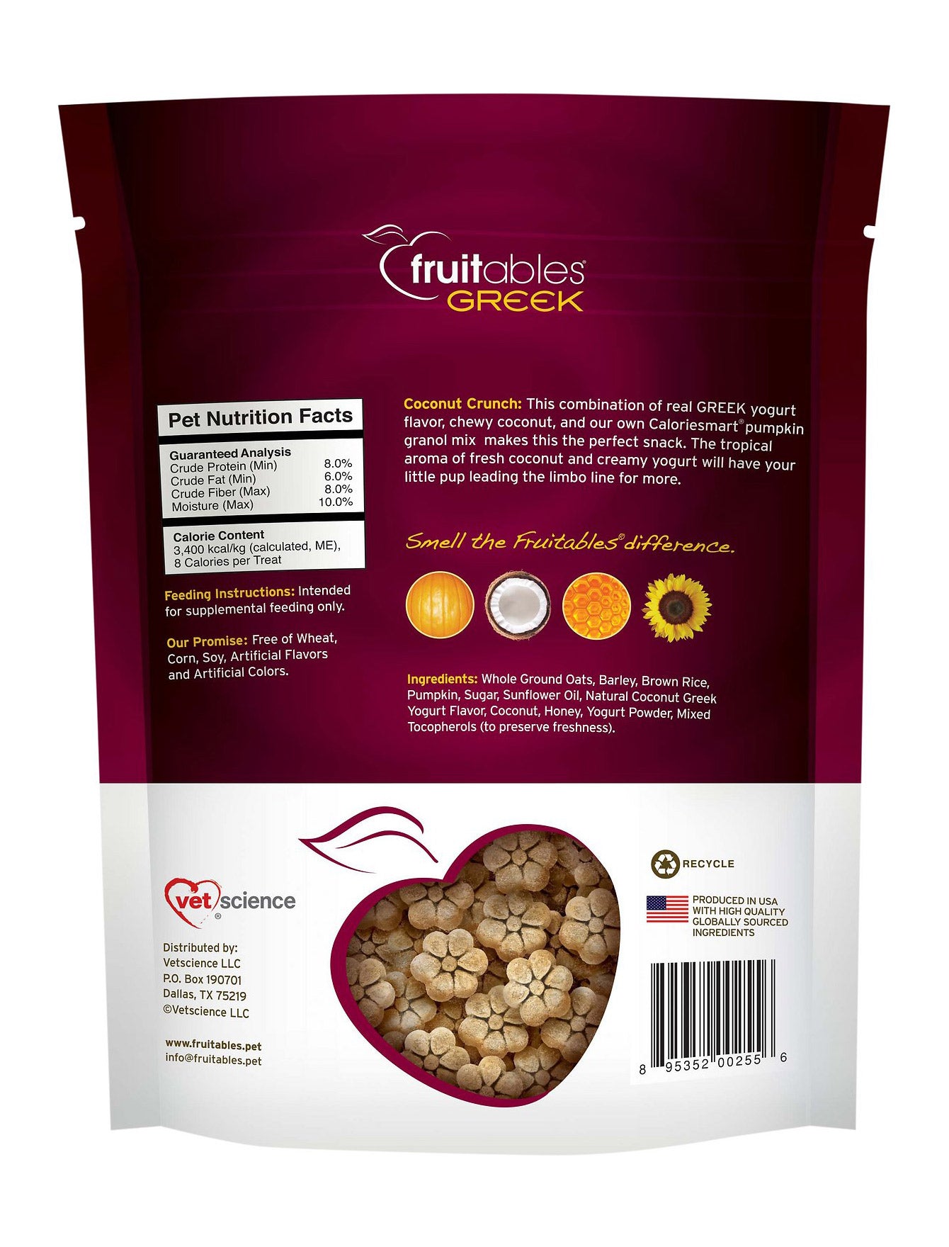 Fruitables Greek Coconut Yogurt Crunchy Dog Treats - Healthy Natural Snacks for Small & Large Dogs - Perfect for Training, Rewards & Dental Care