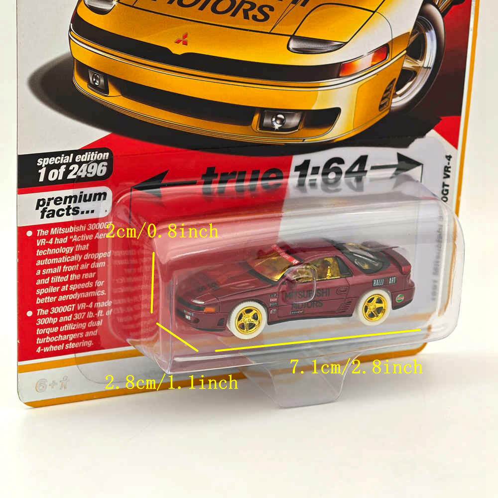 1/64 Mitsubishi 3000GT VR-4 1991 Ultra Red Diecast Model Car - CHASE Auto World Collectible Miniature Vehicle for Display, Gifts & Racing Enthusiasts