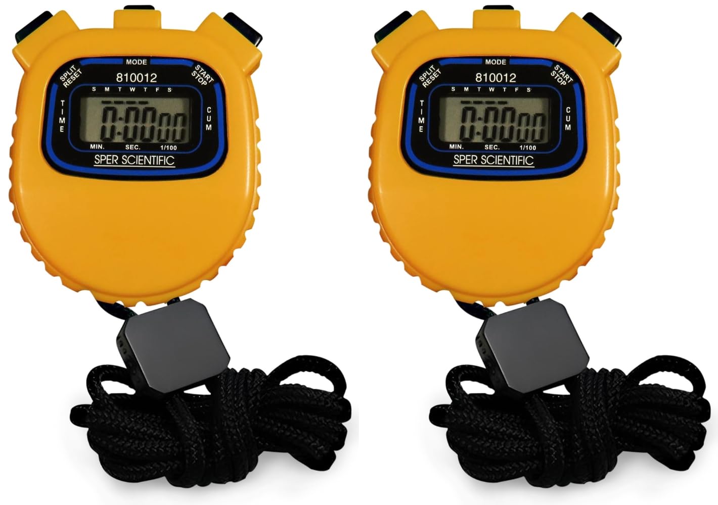 **Sper Scientific Water Resistant Digital Stopwatch 810012 - Split/Interval Timer, 12/24H Alarm Clock with Calendar - Ideal for Sports, Labs, Fitness, Cooking & Classroom Activities (2-Pack)**
