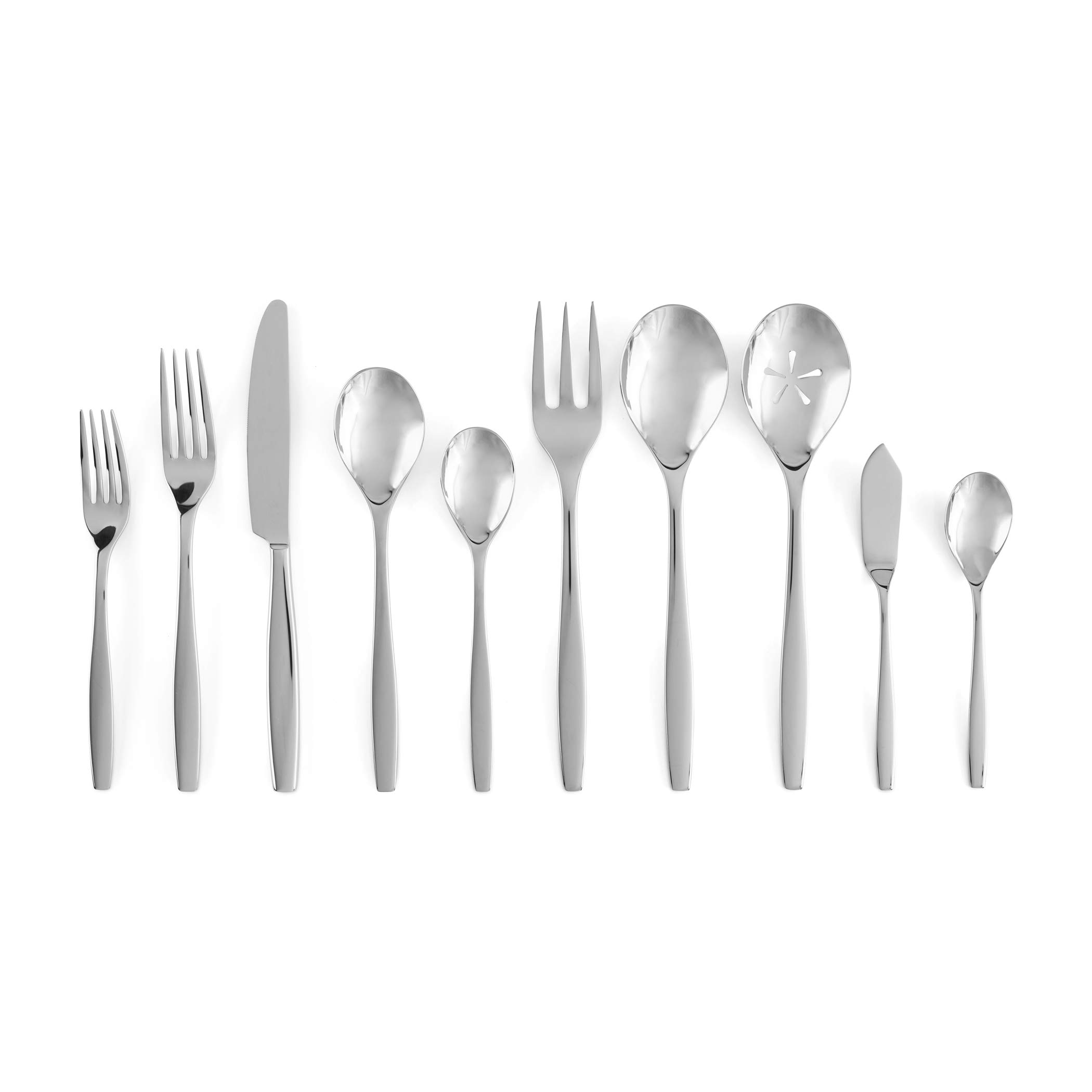 Nambé Aidan 45-Piece Flatware Set - 18/10 Mirror Stainless Steel Silverware Cutlery Set for 8 People with Hostess Utensils - Elegant Dining for Home Kitchens & Restaurants - Dishwasher Safe - Perfect for Dinner Parties, Weddings & Upscale Entertaining