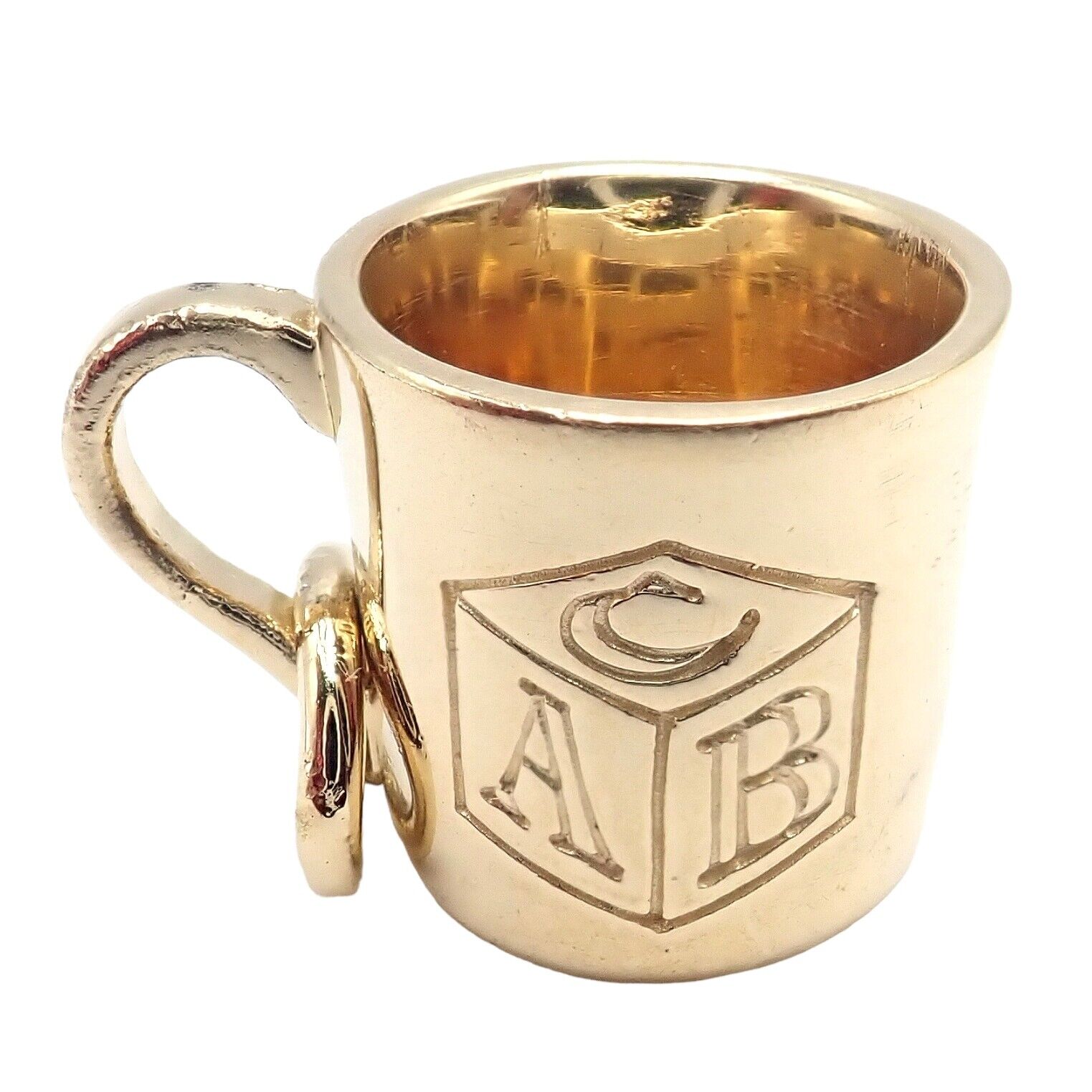 Vintage Tiffany & Co. 18k Yellow Gold ABC Baby Cup Charm - Rare Collectible Jewelry for Baby Shower Gifts & Keepsakes