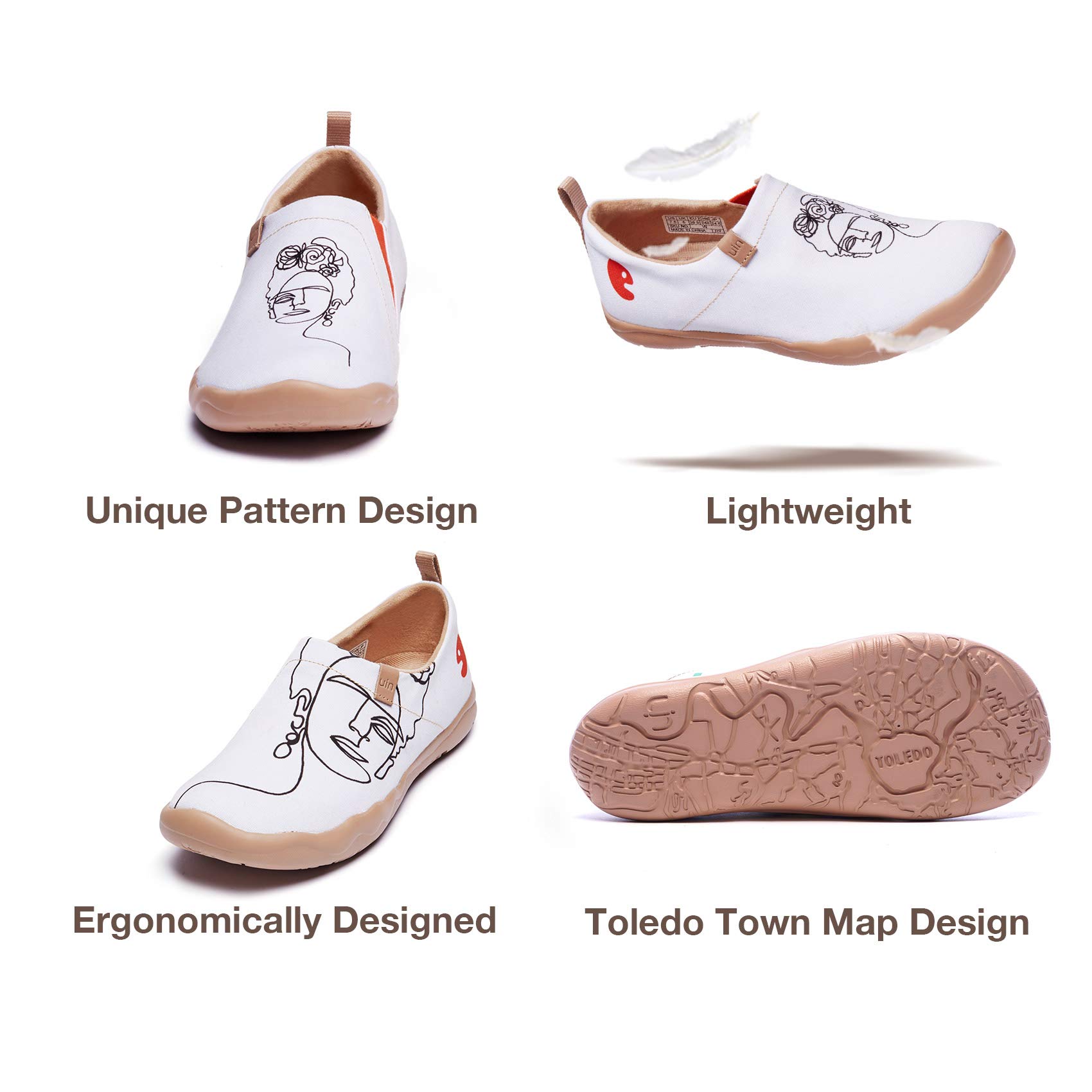 UIN Women's Slip-On Walking Shoes - Lightweight Casual Loafers & Fashion Sneakers for Comfort - Unibrow Design - Size 6.5 - Perfect for Travel, Work & Everyday Wear